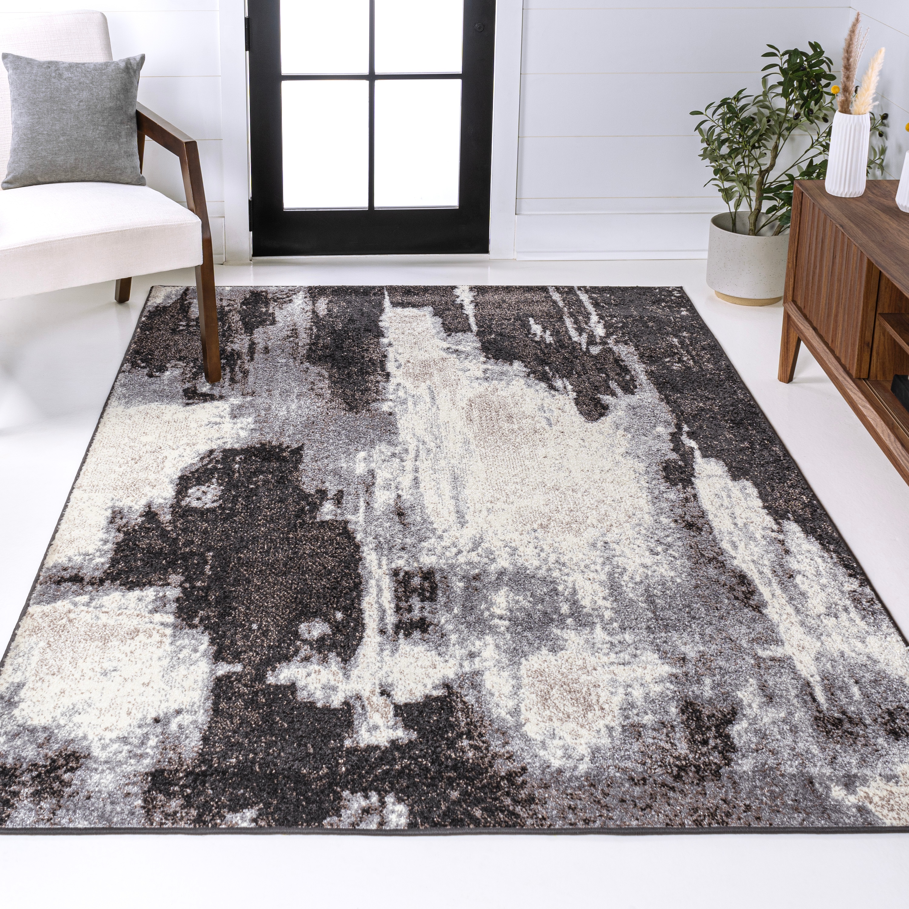 JONATHAN  Y SEU302C-3 SUPERSOFT Zoe Abstract Marble 3 x 5 (ft) Loomed Polypropylene Charcoal/Cream Rectangular Indoor Abstract Bohemian/Eclectic Area rug