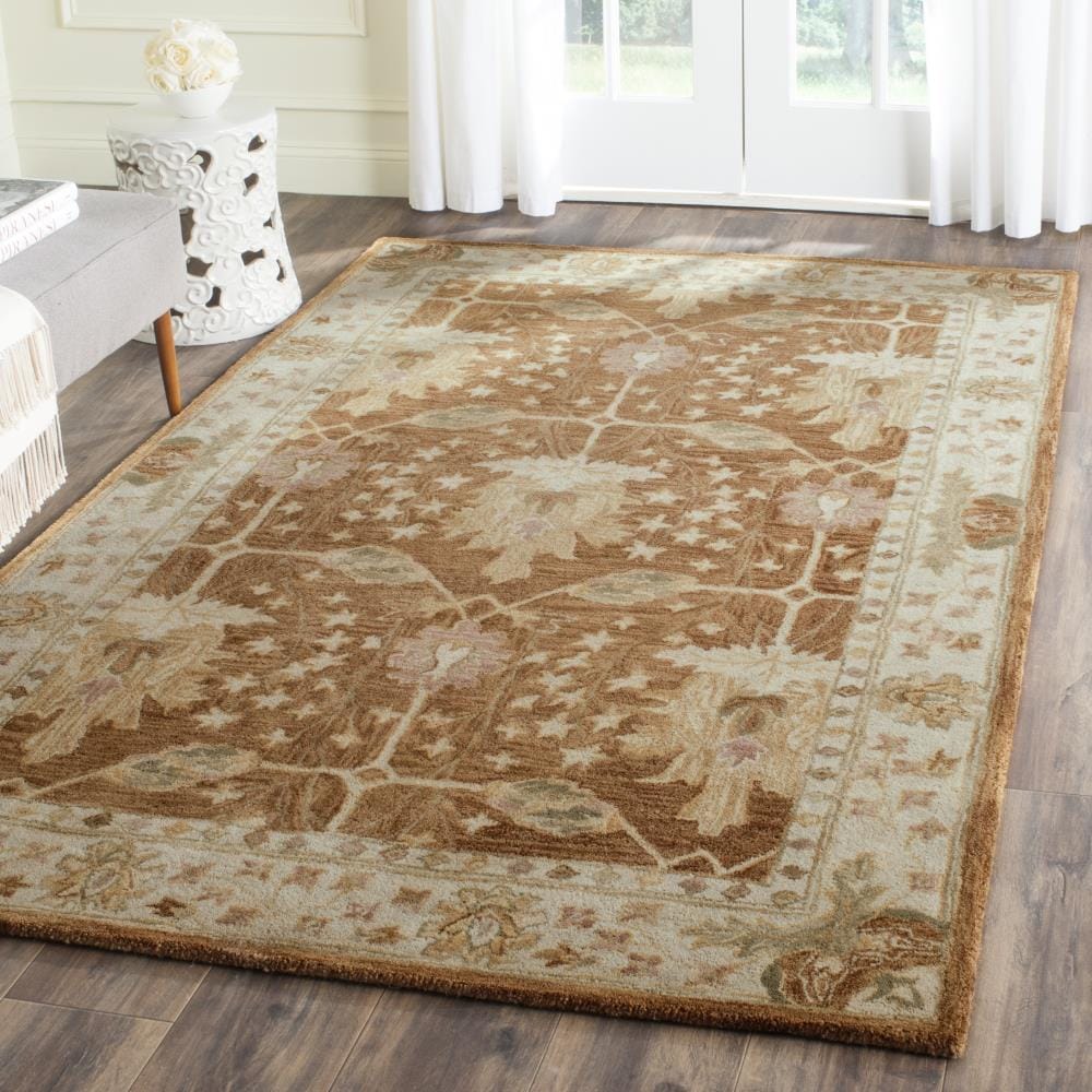 Heirloom Washable Hand-Tufted Wool Square Rug in Brown & Beige