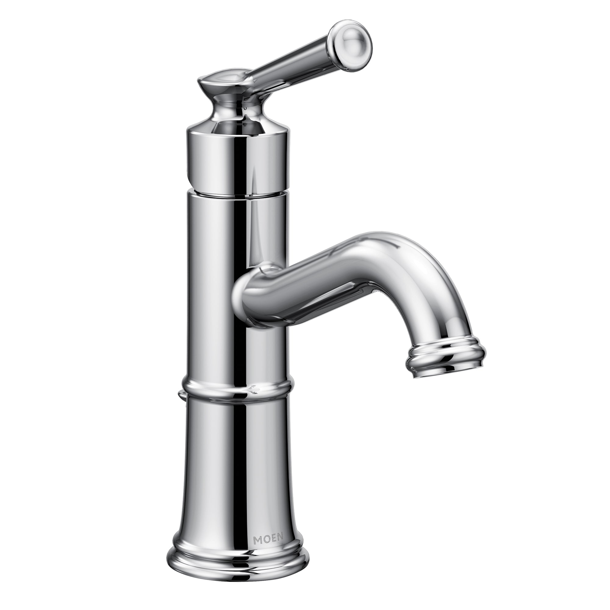 Moen 6402 Belfield Chrome Single hole 1-handle WaterSense Mid-arc Residential Handle Bathroom Sink Faucet with Drain with Deck Plate