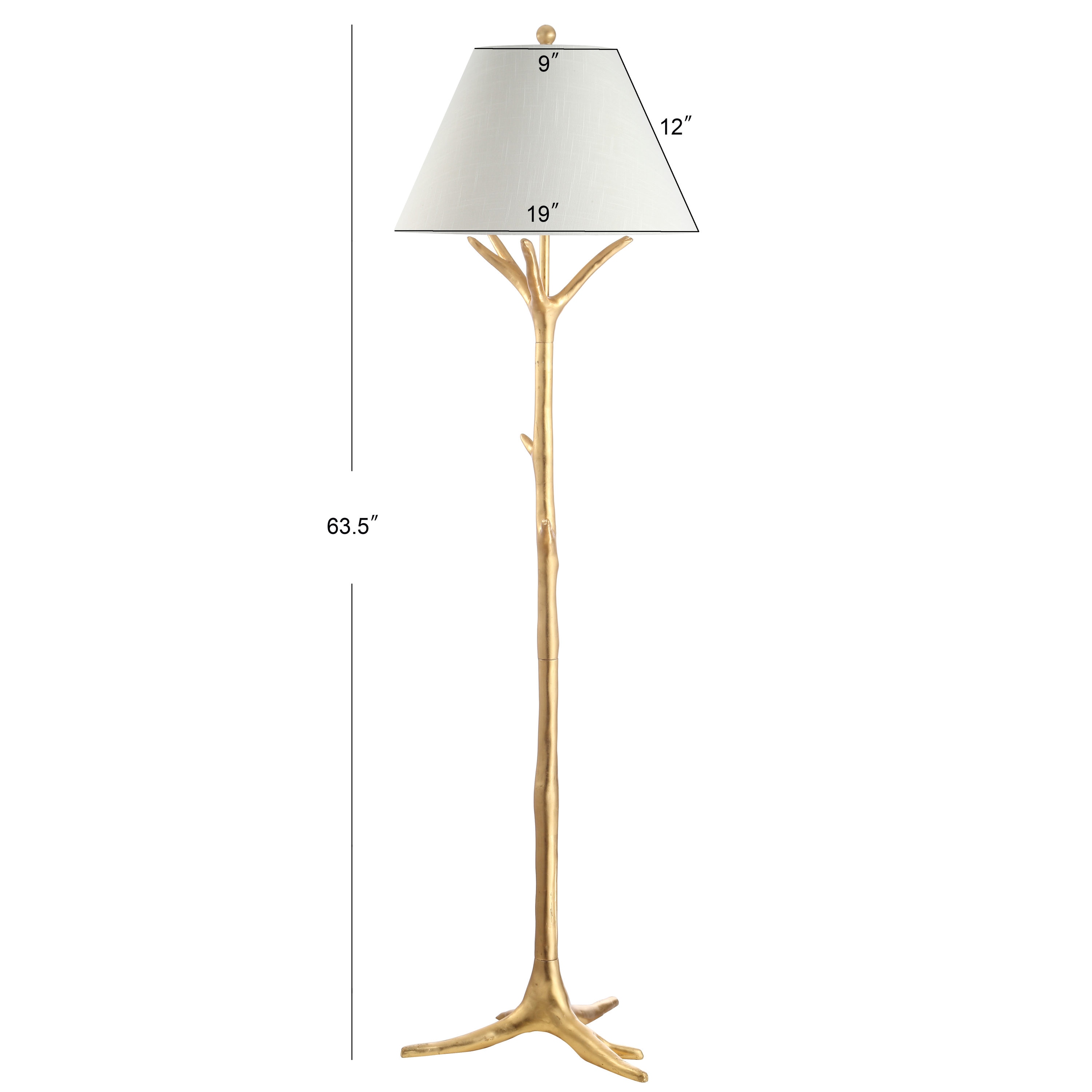 Arbor Gold Faux Bois Resin Arc Floor Lamp with White Shade