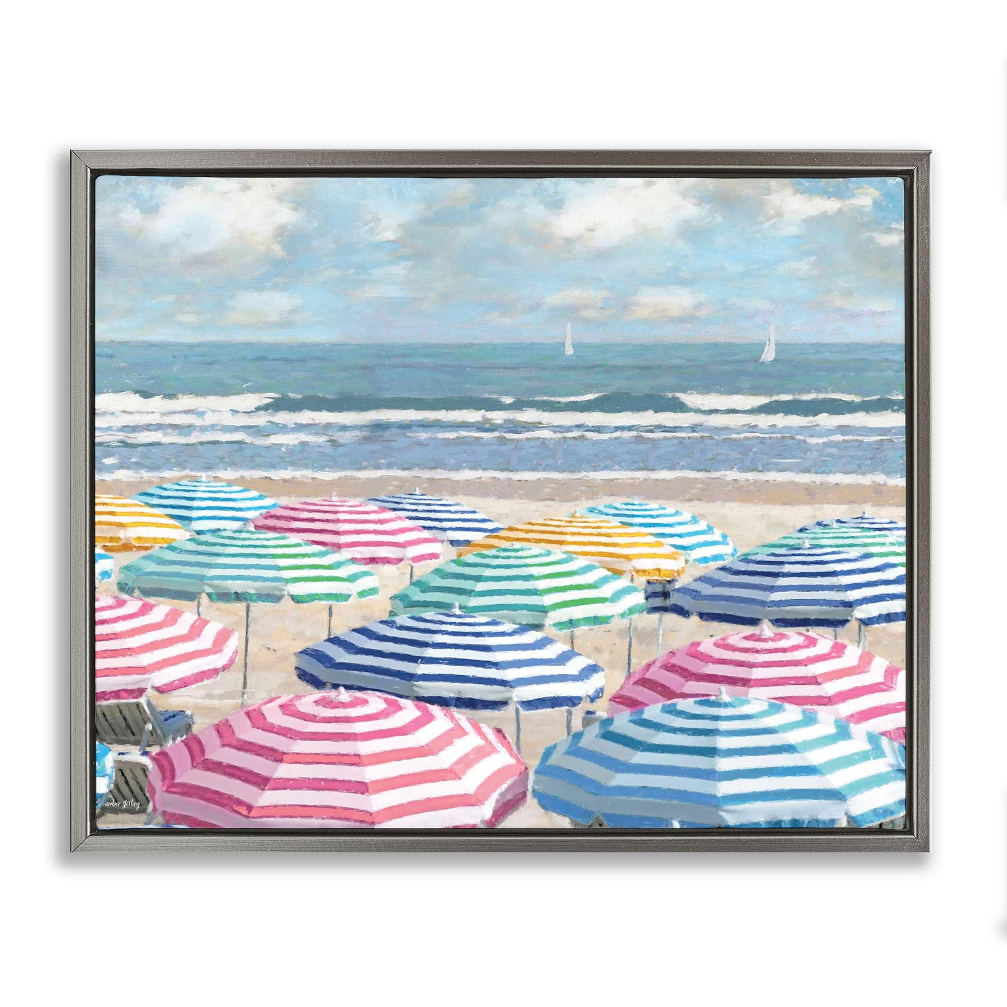 Stupell Industries BT-550-FFL-16X20 Shore with Bright Umbrellas Floating Frame design by Amber Sterling