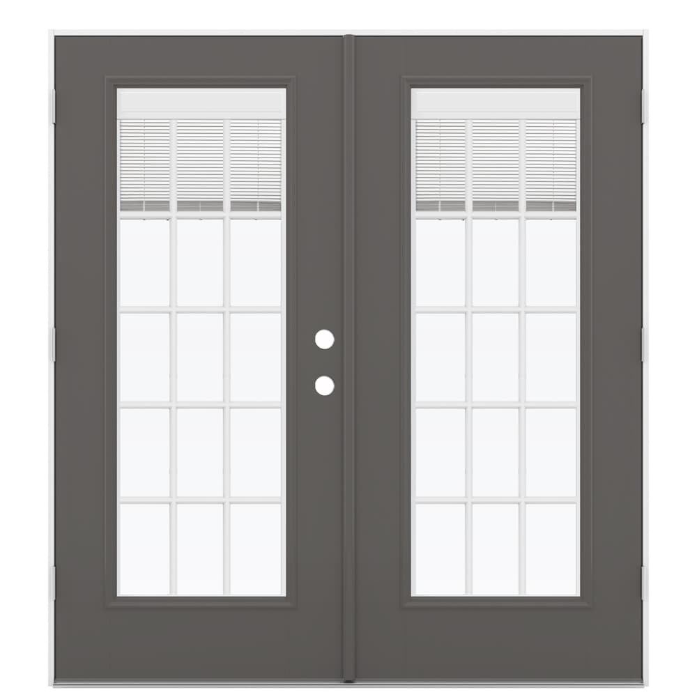 JELD-WEN LOWOLJW182200426 72-in x 80-in x 4-9/16-in Jamb Low-e Blinds and Grilles Between The Glass Timber Gray Fiberglass French Right-Hand Outswing Double Patio Door