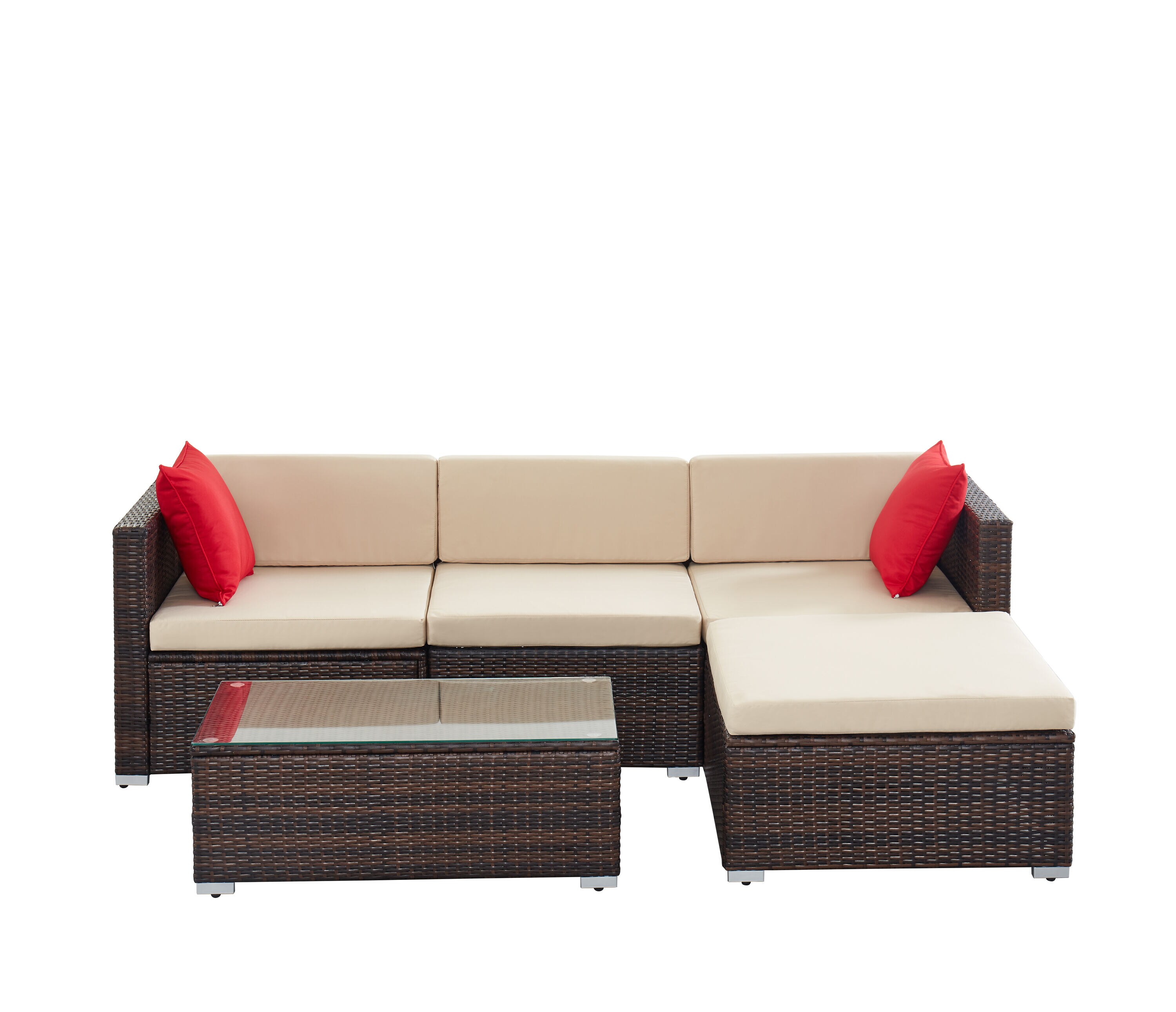 LTMATE LSHY301-DBBG JAZAVA 5-Piece Rattan Patio Sofa Conversation Set with Off-white Cushions