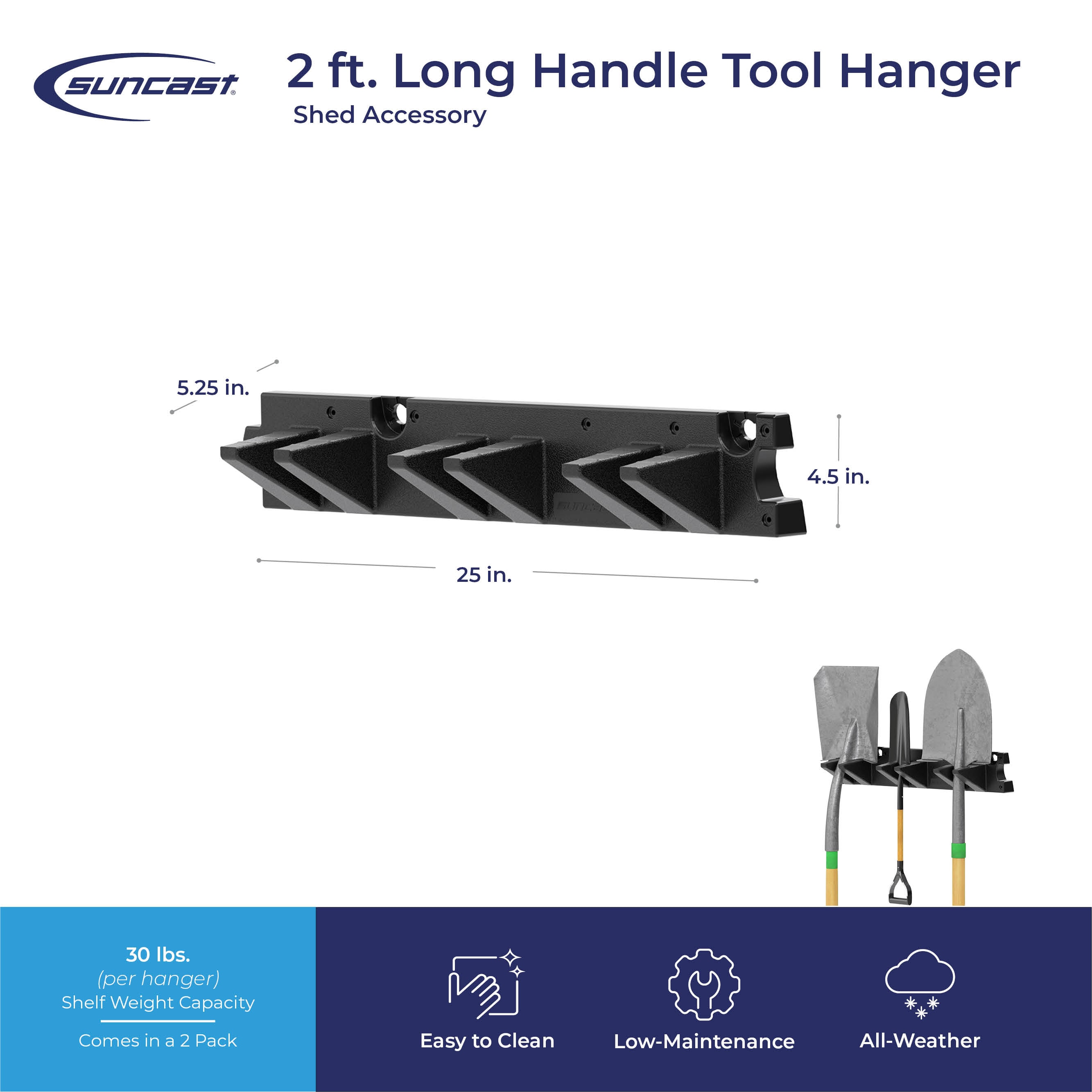 Suncast 5.25-in x 25-in Black Resin Tool Hanger Rack Storage Shed 2 -Pack