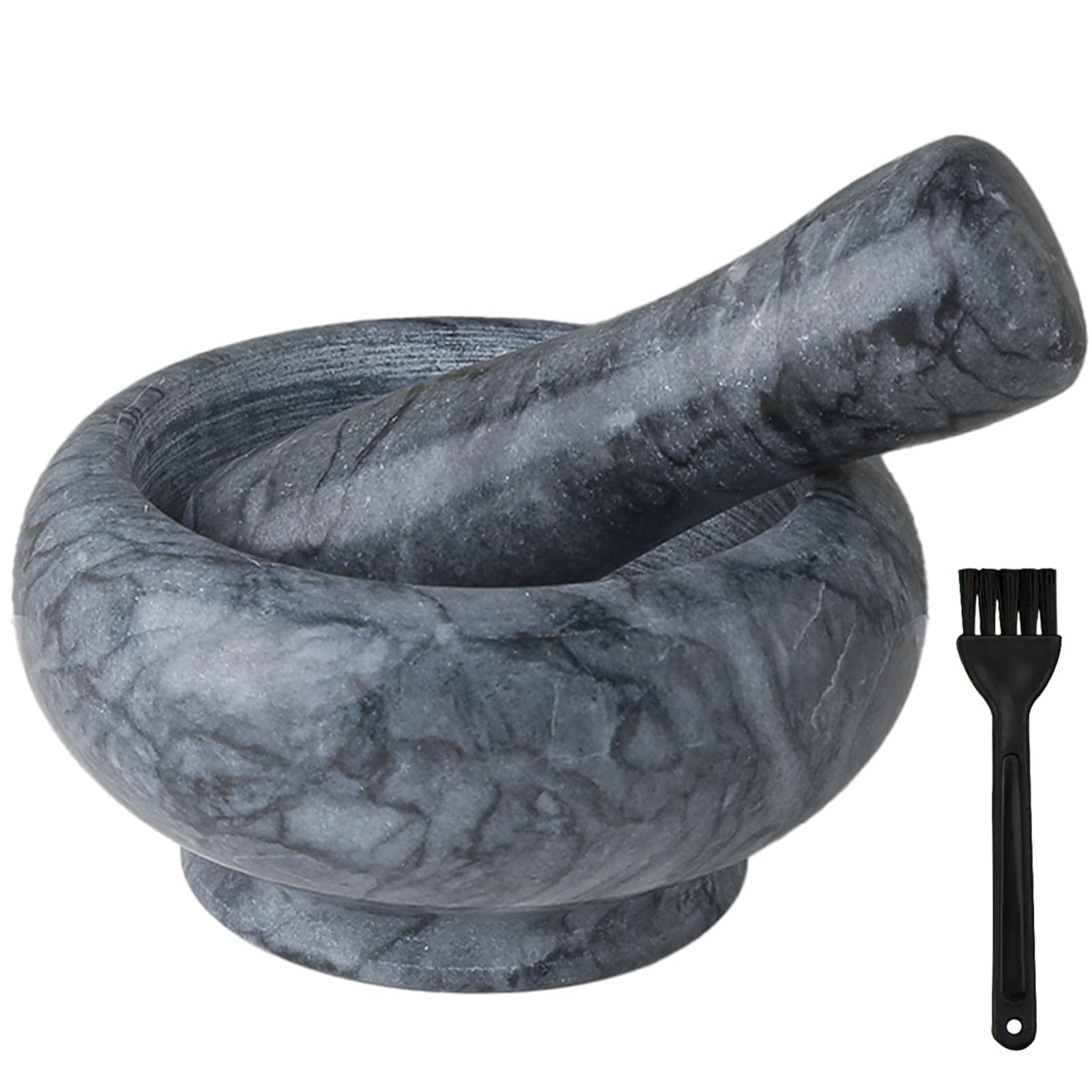 Aoibox  Natural Marble Mortar and Pestle Set with Cleaning Brush for Grinding Spices Herbs and Nuts Black Bowl