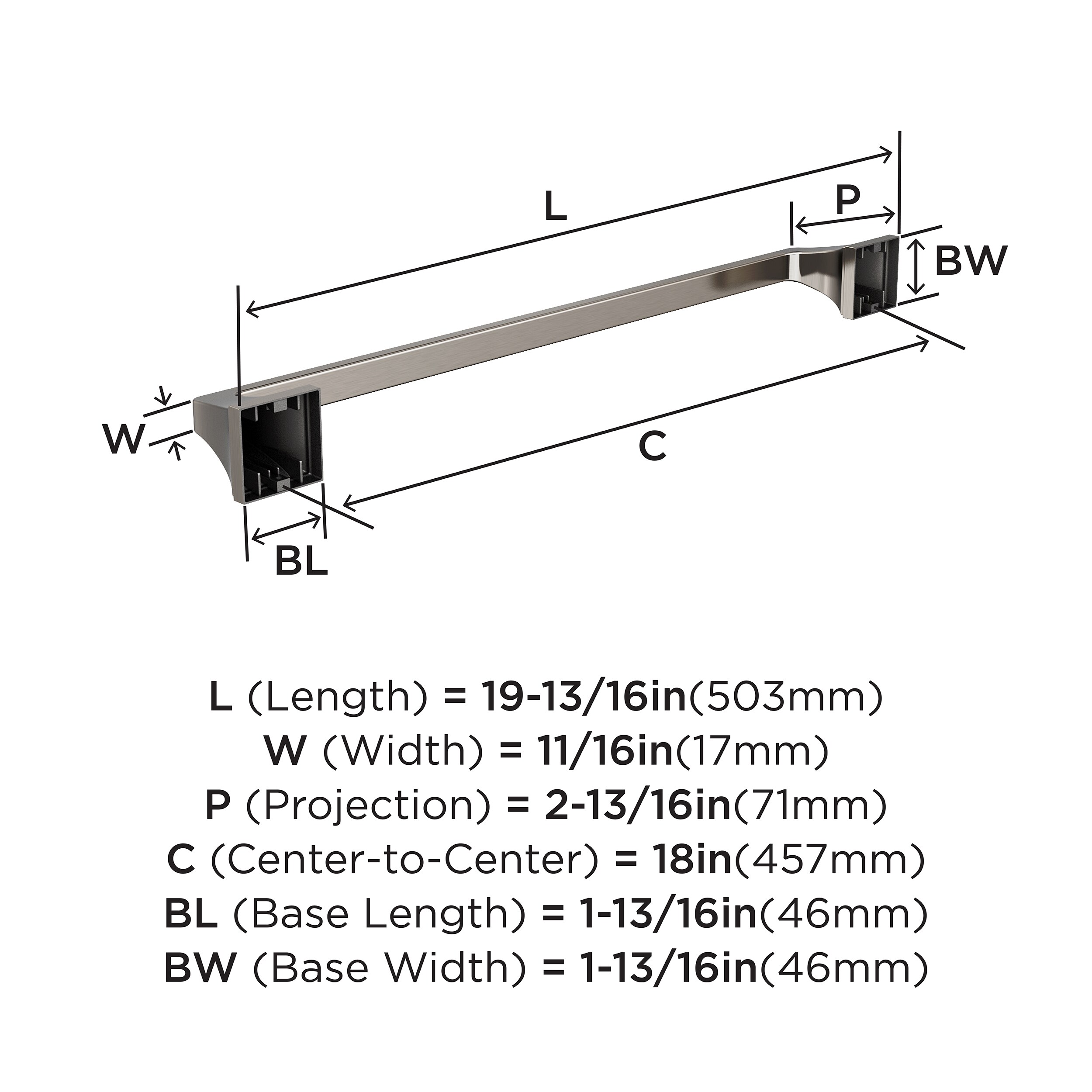 Mulholland 18 Inch Brushed Nickel Wall Mounted Towel Bar
