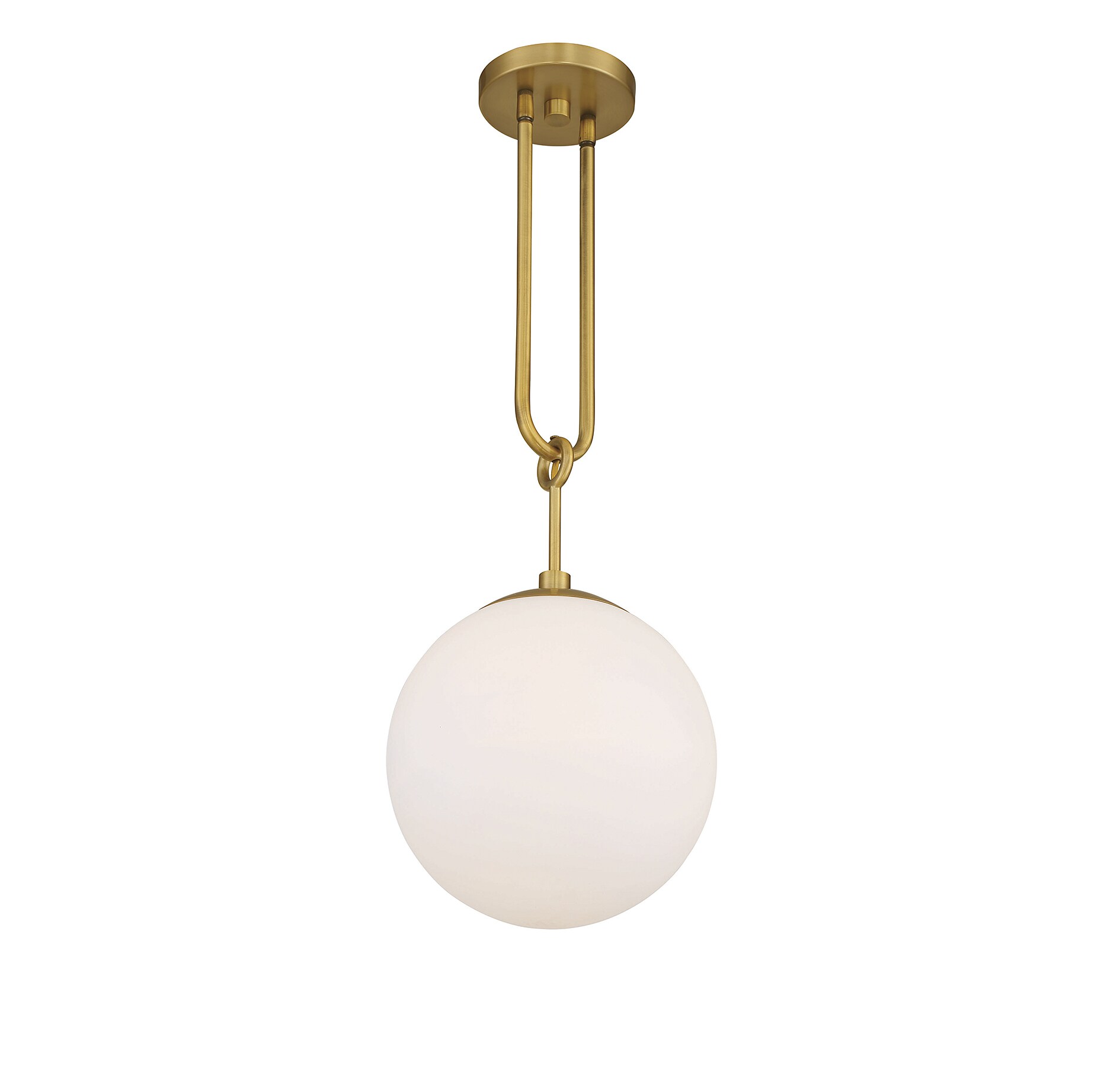 Becker Mid-Century Warm Brass Globe Pendant with White Glass