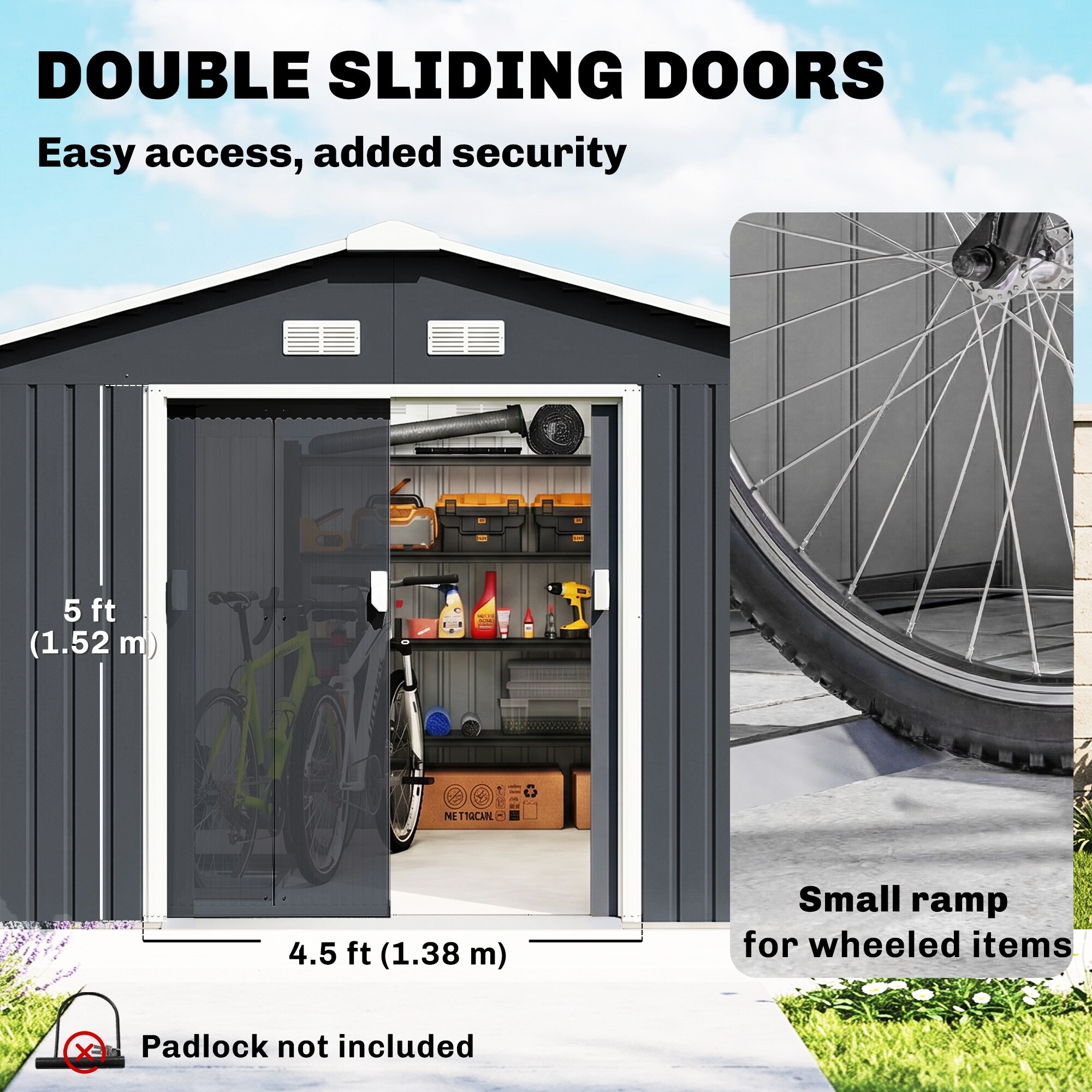 Tinyhomie 11ft x 13ft Garden Metal Shed Storage Shed Utility Storage ...