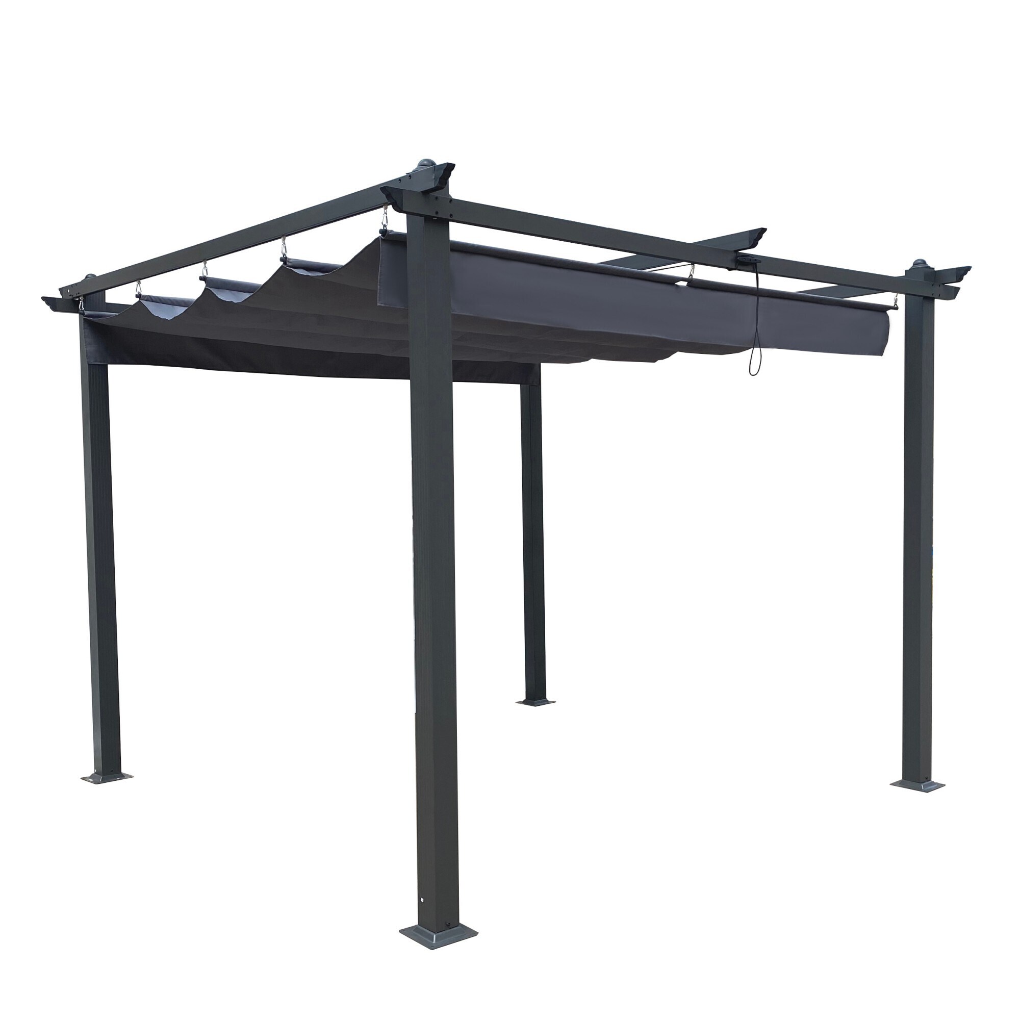 Miki Shinly BY-0784-63QI Pergolas 10-ft W x 10-ft L x 7-ft 3-in H Gray Metal Freestanding Pergola with Canopy