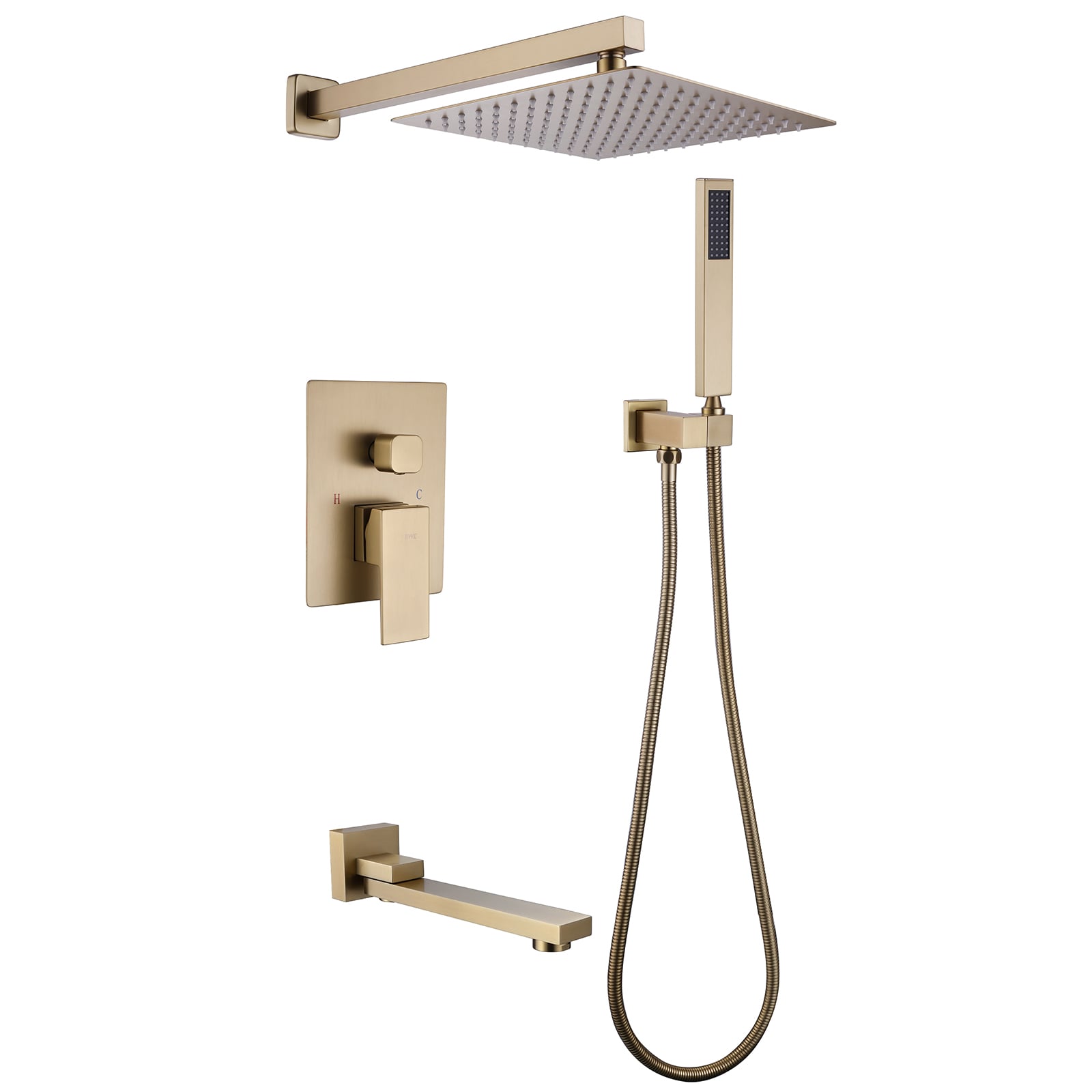 BWE A-98005 Shower Faucet Brushed Gold 1-handle Single Function Square ...