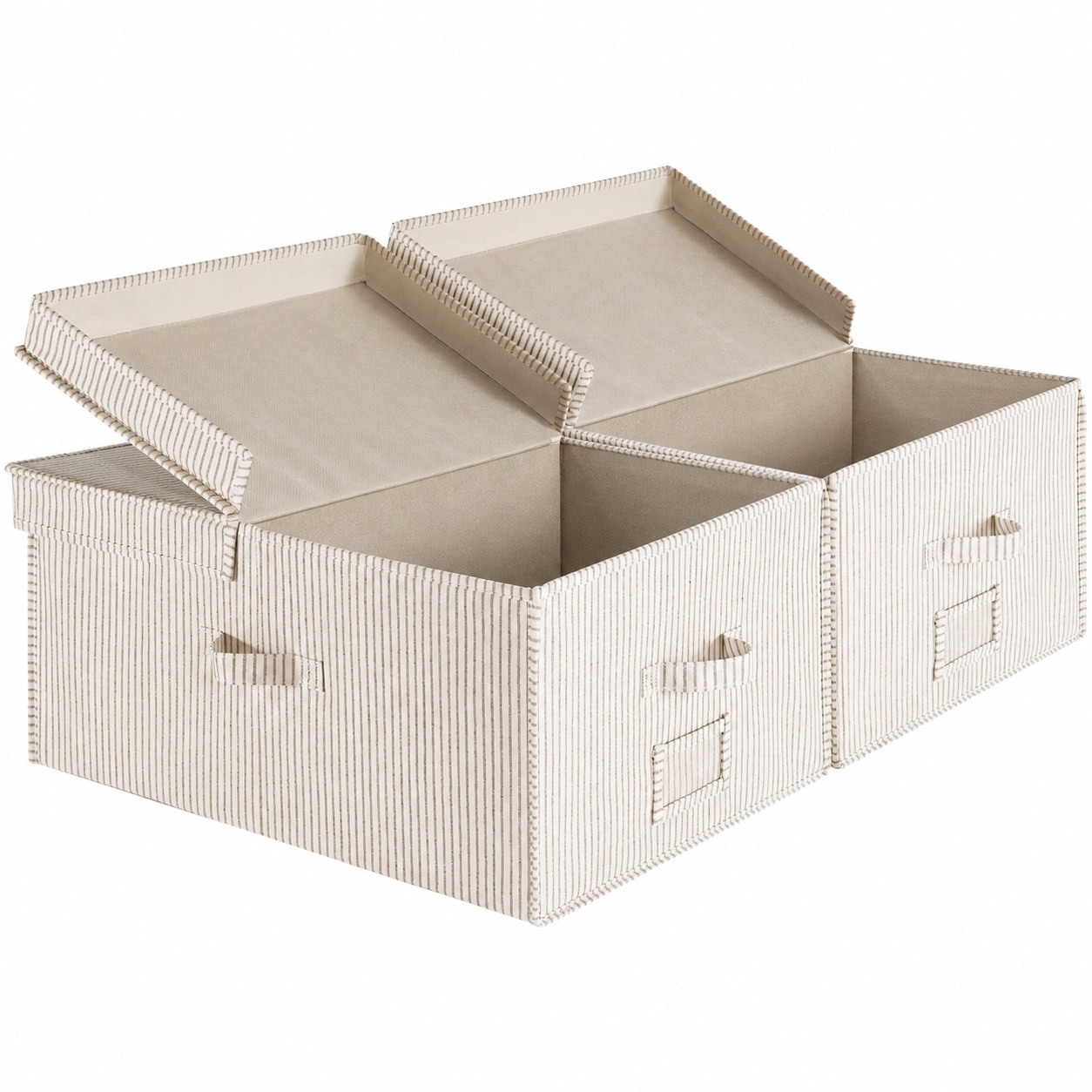 Etokfoks  Khaki and Beige Stripes Fabric 55L Decorative Storage Bin with Divider Board and Handles Closet Organizer 2 Pack