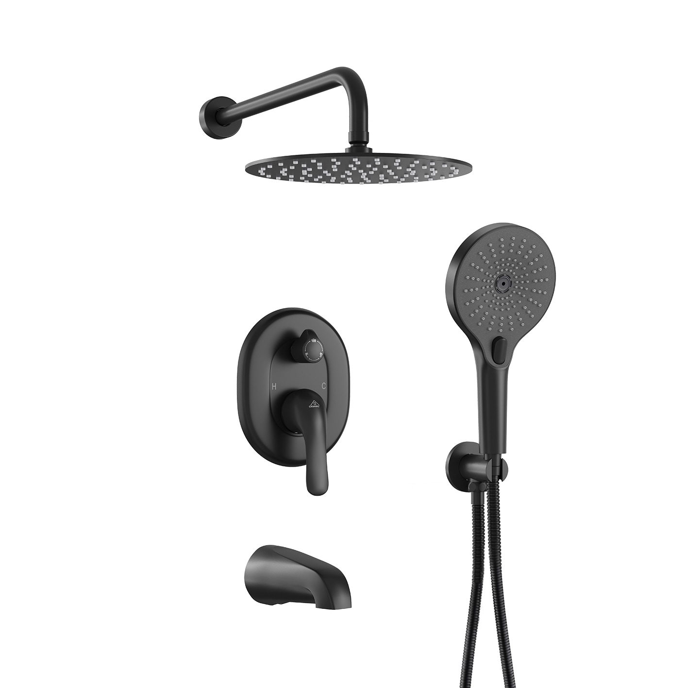 Clihome MS-BOX2210MB Matte Black 10-Inches Waterfall Dual Head Built-In Shower Faucet System with 3-way Diverter ( Pressure-balanced Valve Included )