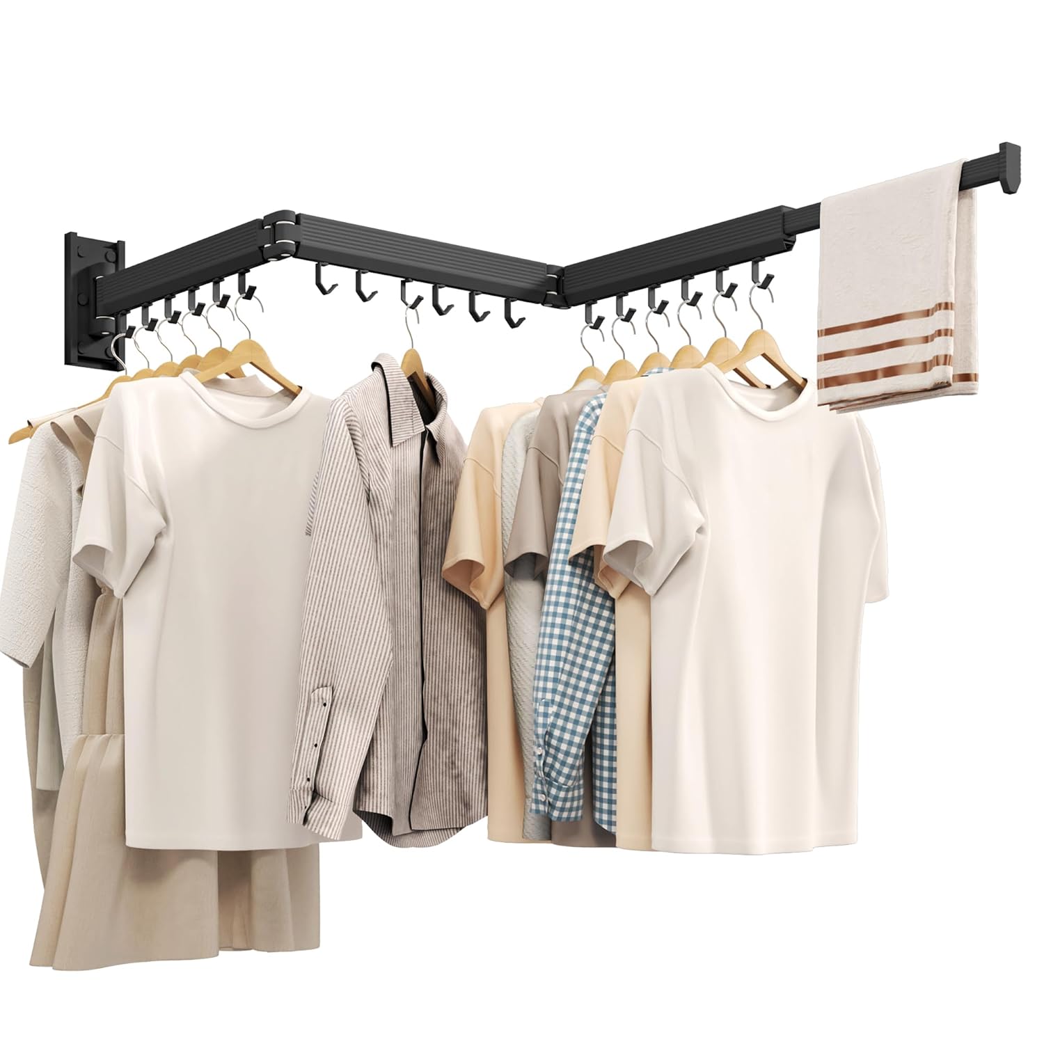 Kitstorack Wall Mounted Tri-Fold Collapsible Clothes Drying Rack Space Aluminum Rust-Resistant 220 lb Capacity Drill or No-Drill Install for Laundry Room Balcony Bathroom