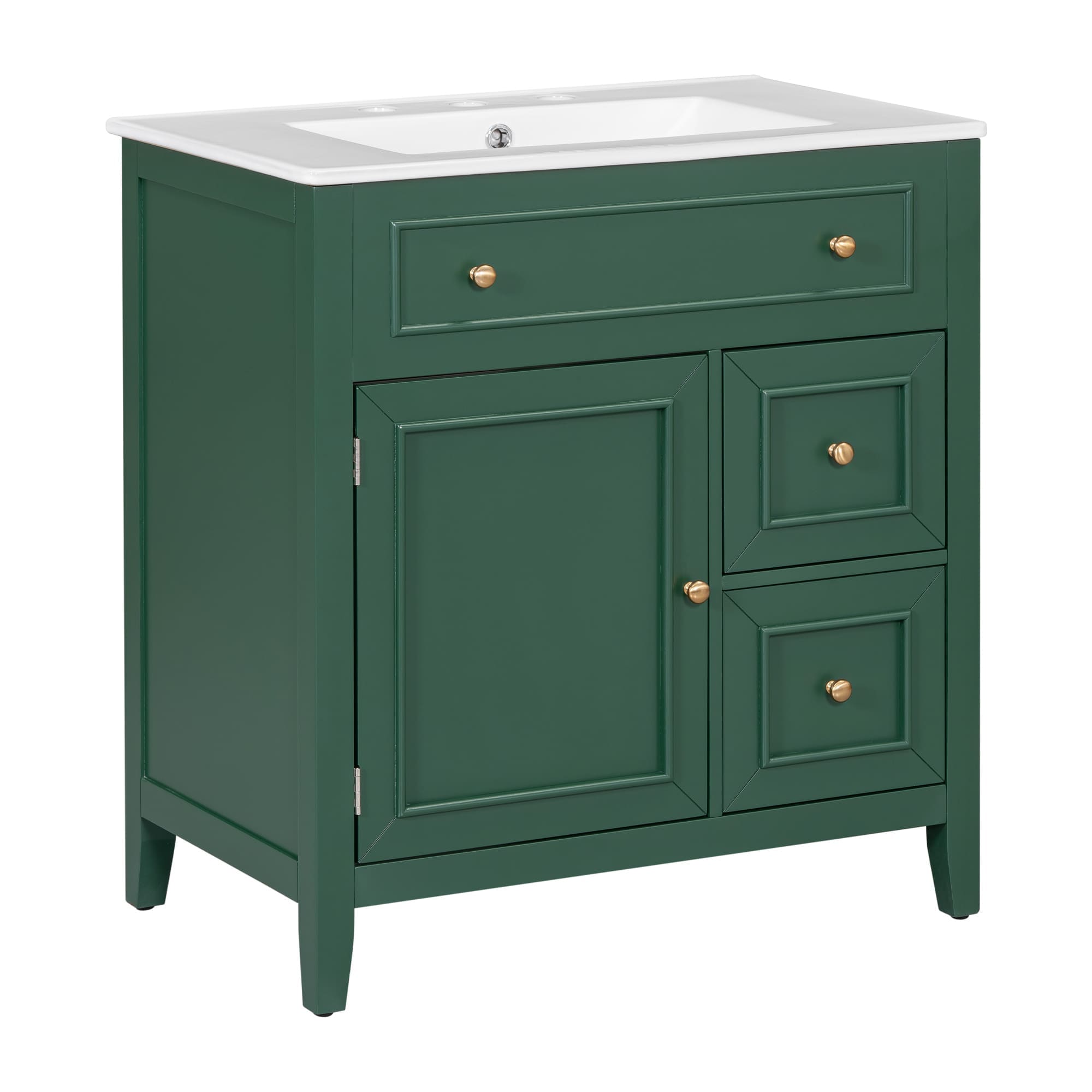 Rbied WJ-LSR-92 30in Green Bathroom Vanities with Tops Vanity Sink Top Solid Wood Cabinet with Door and Drawers