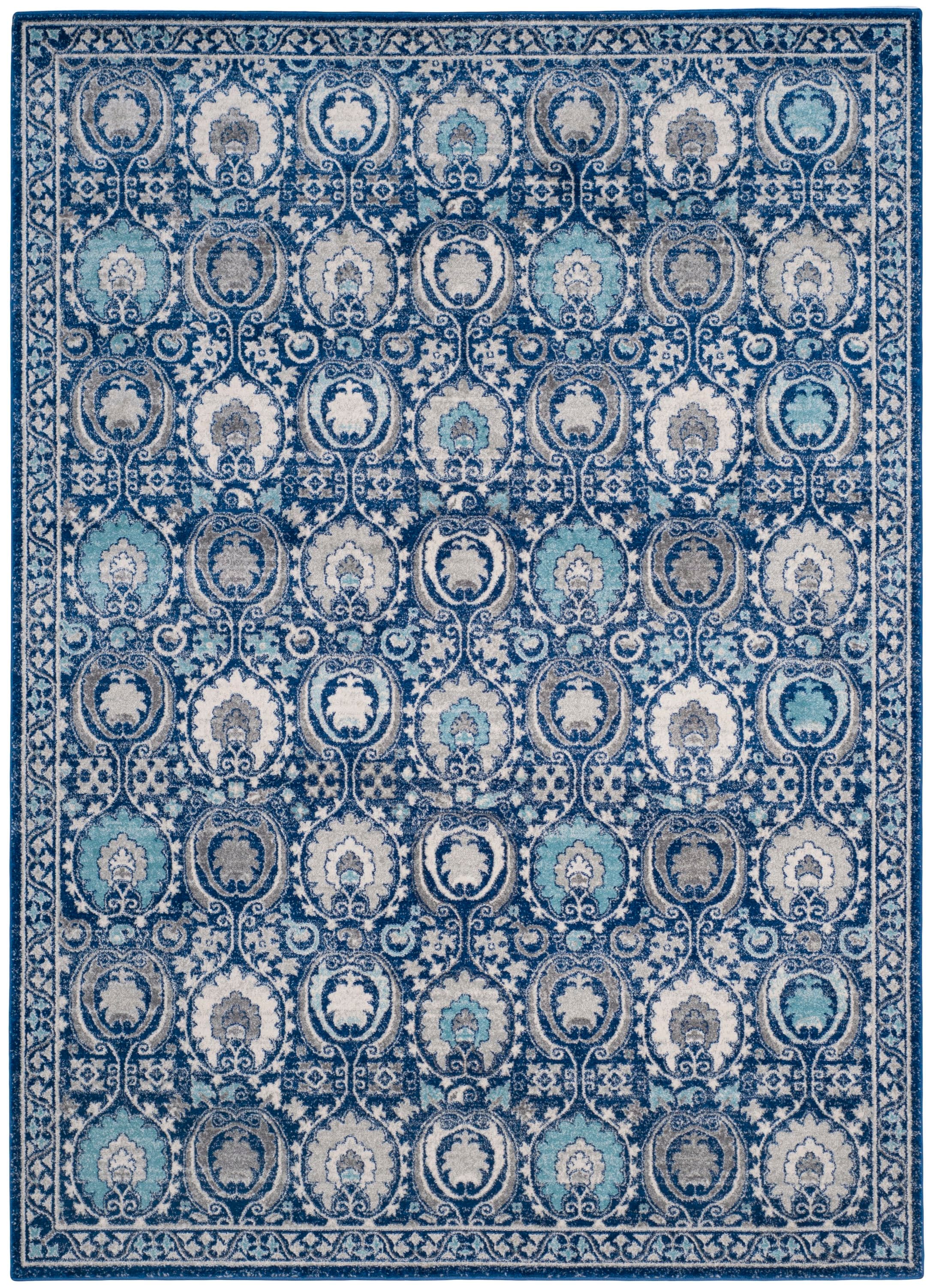 Blue and Ivory High Pile Synthetic Area Rug, 6'7" x 9'