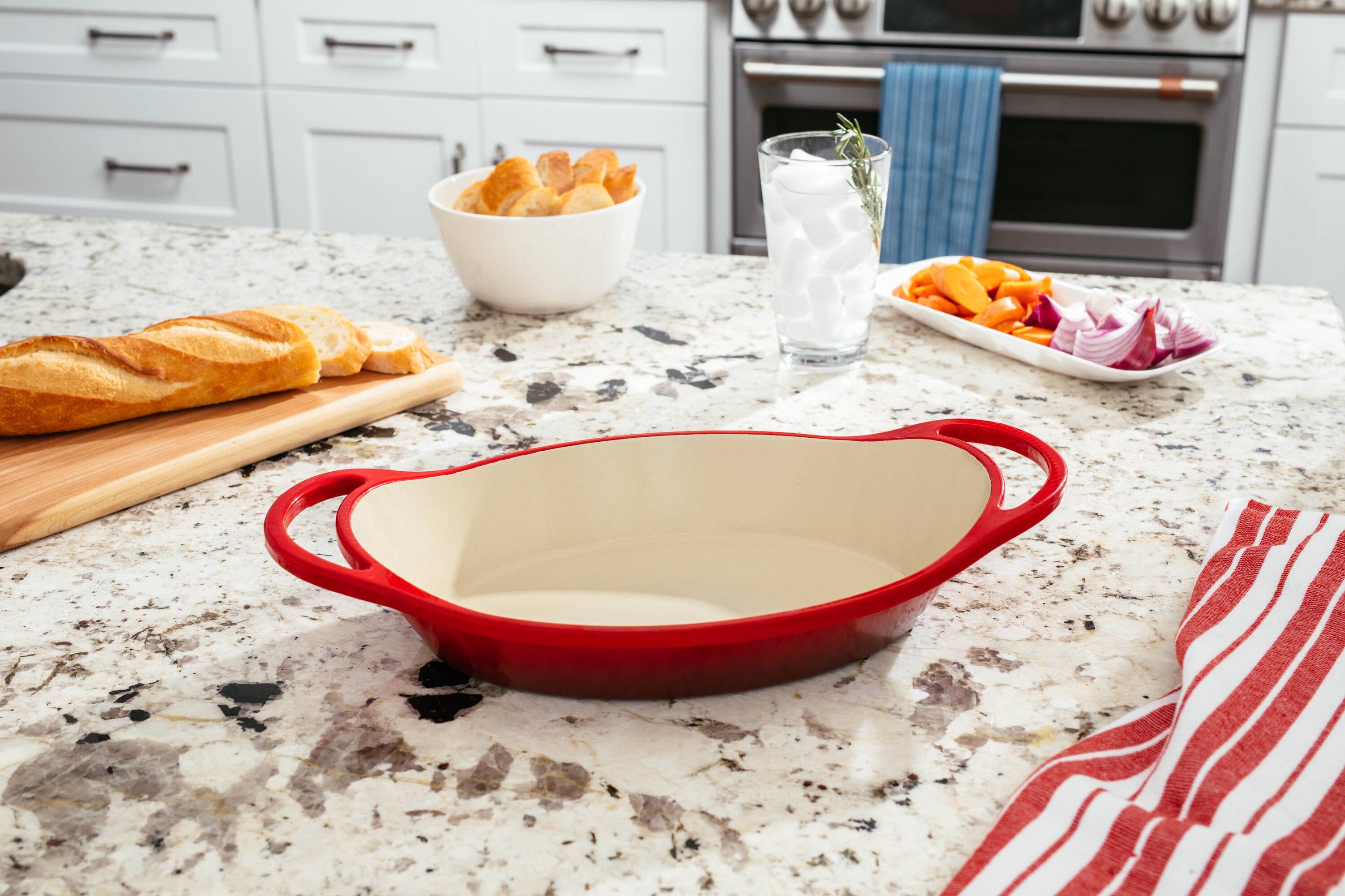 Red Enameled Cast Iron 2 Quart Oval Casserole Dish
