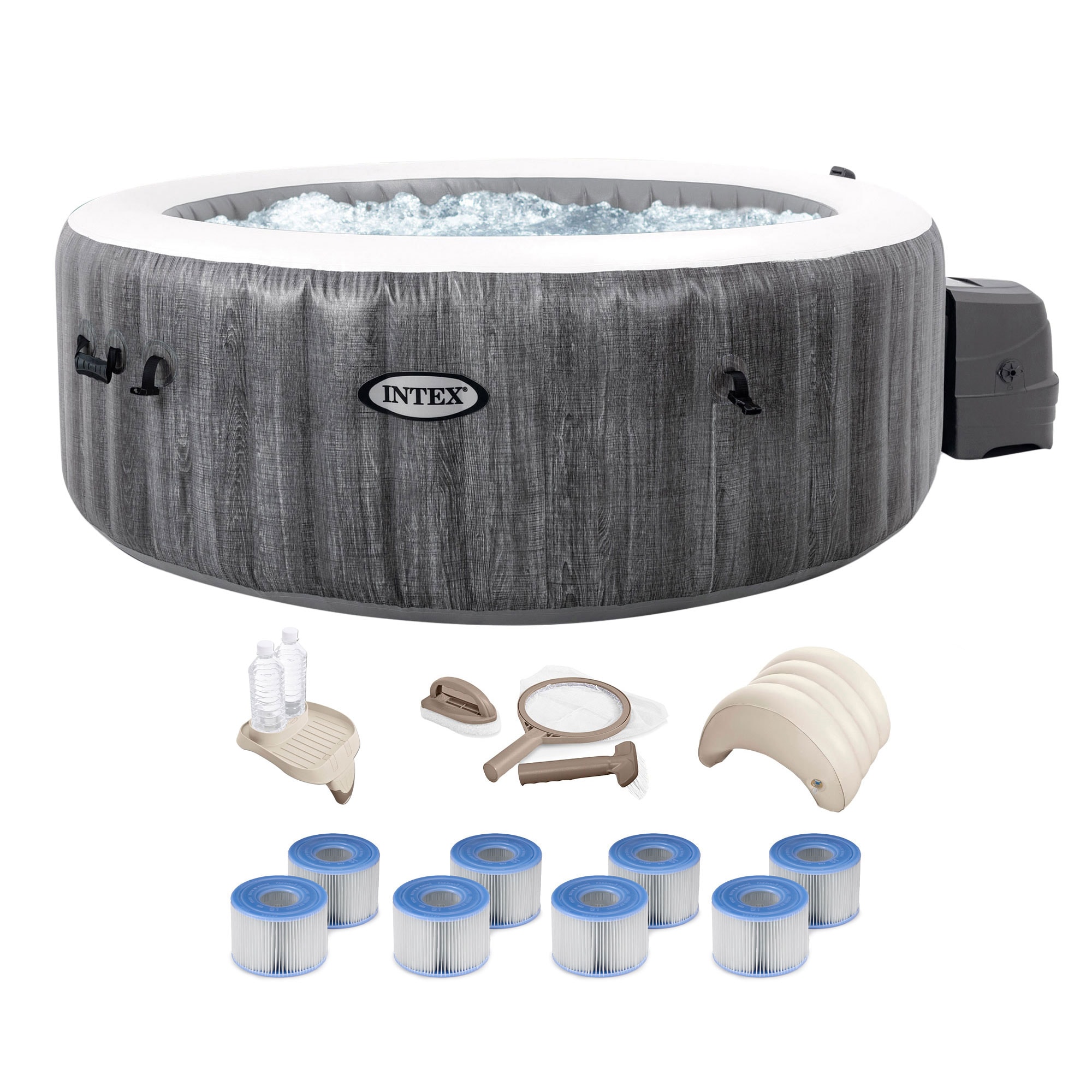 Intex Greywood Deluxe 4 Person Portable Inflatable Hot Tub Spa w LED Light,  Gray