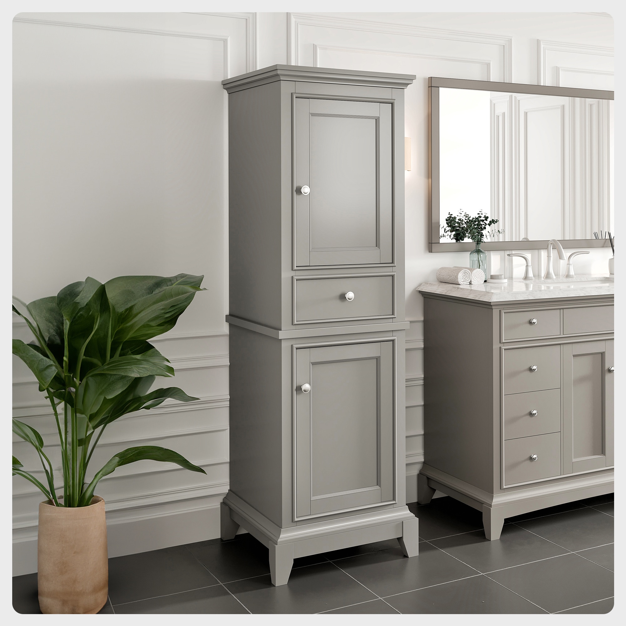 Eviva EVCB709-24GR Elite Stamford 21-in x 76-in x 17.5-in Gray Freestanding Soft Close Linen Cabinet