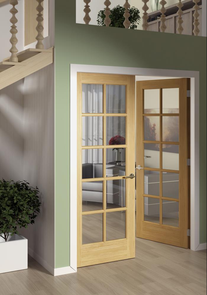 RELIABILT French Door 30-in x 80-in x 1.375-in Tan/Brown Flush Clear ...