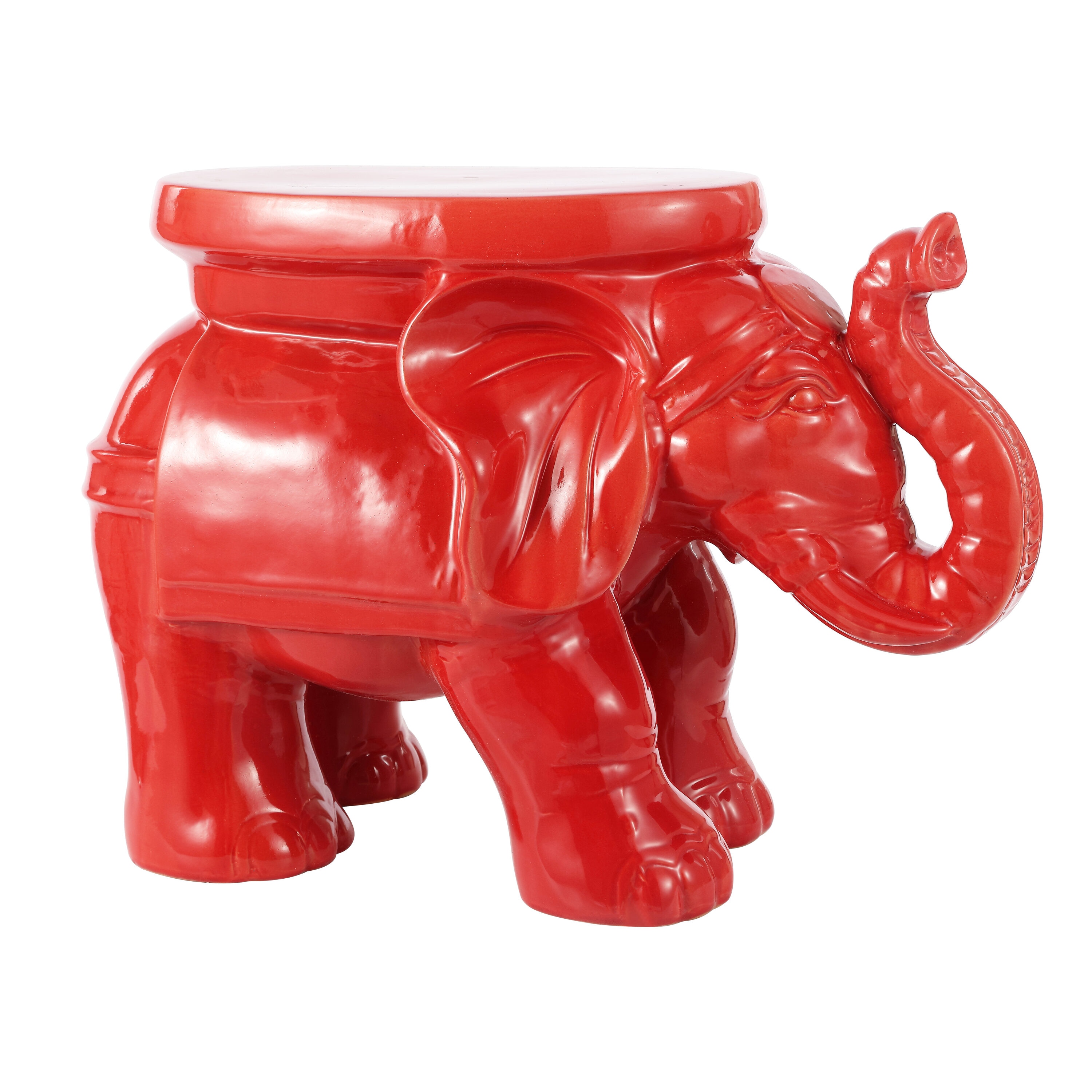 JONATHAN  Y TBL1007B White Elephant Contemporary Transitional 14.25-Inches Red Ceramic Elephant Garden Stool