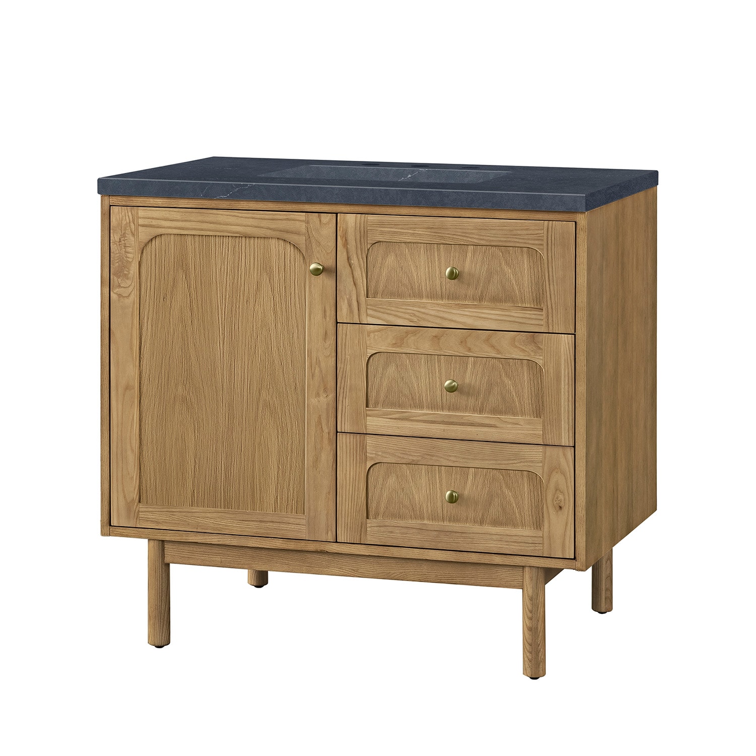Laurent 36" Light Natural Oak Wall-Mount Vanity with Charcoal Quartz Top