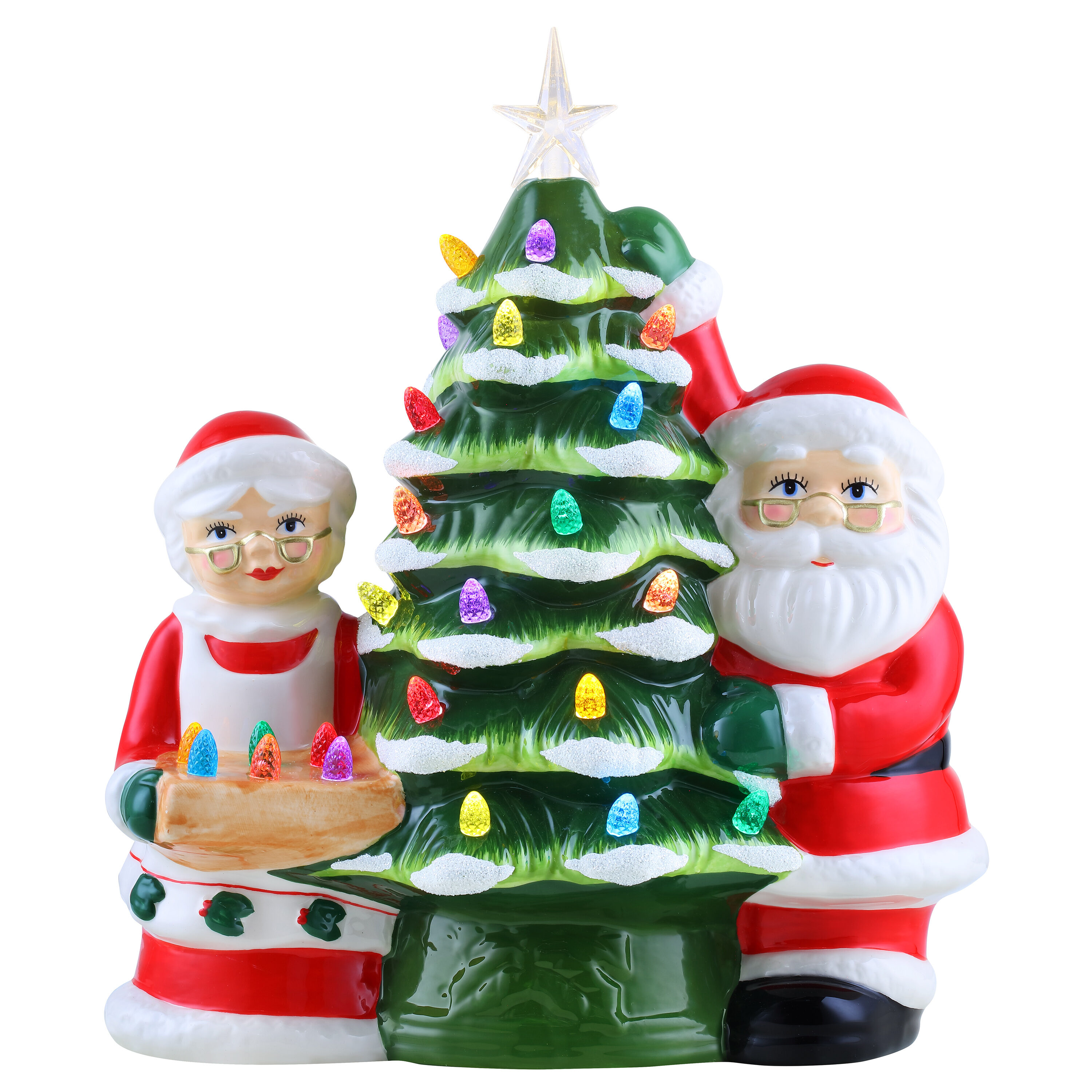 Lighted Green Ceramic Dolomite Christmas Tree - Optional Music