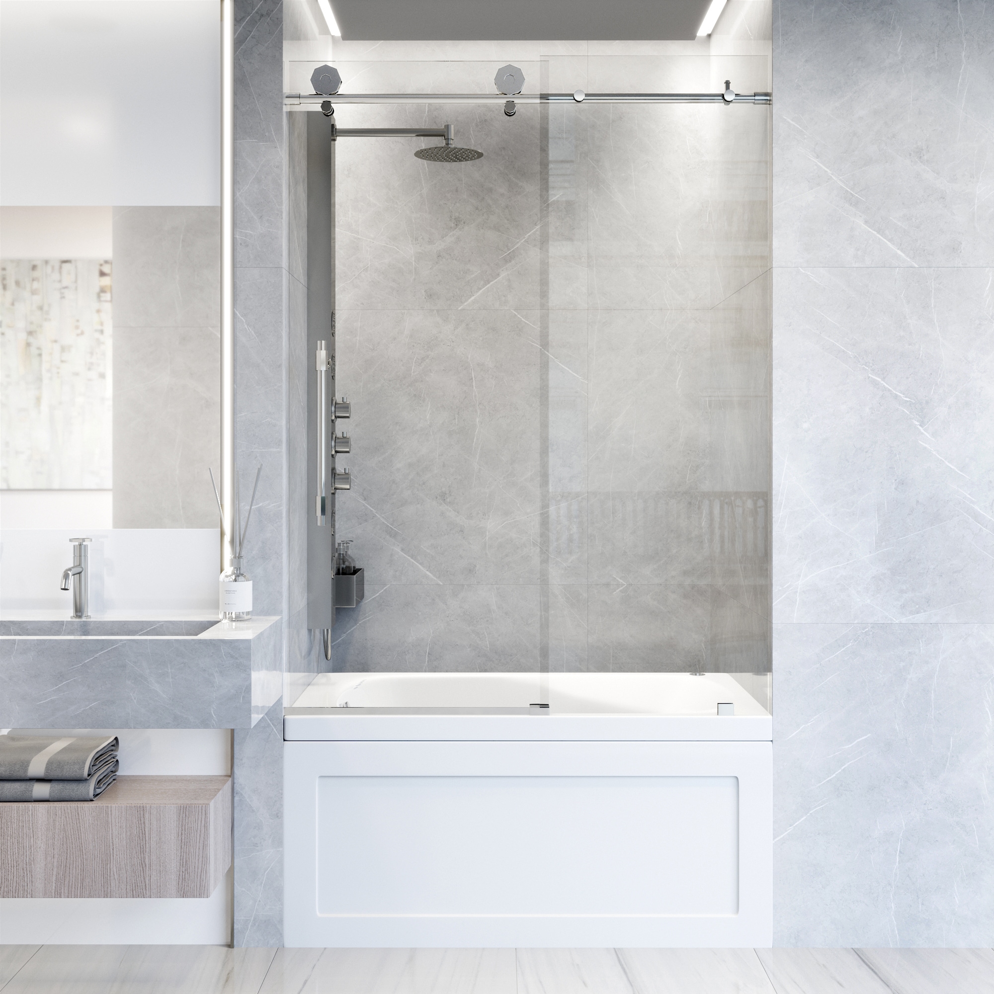 VIGO Elan Hart Chrome 56-in to 60-in W x 66-in H Frameless Sliding Bathtub door #VG6022CHCL6066