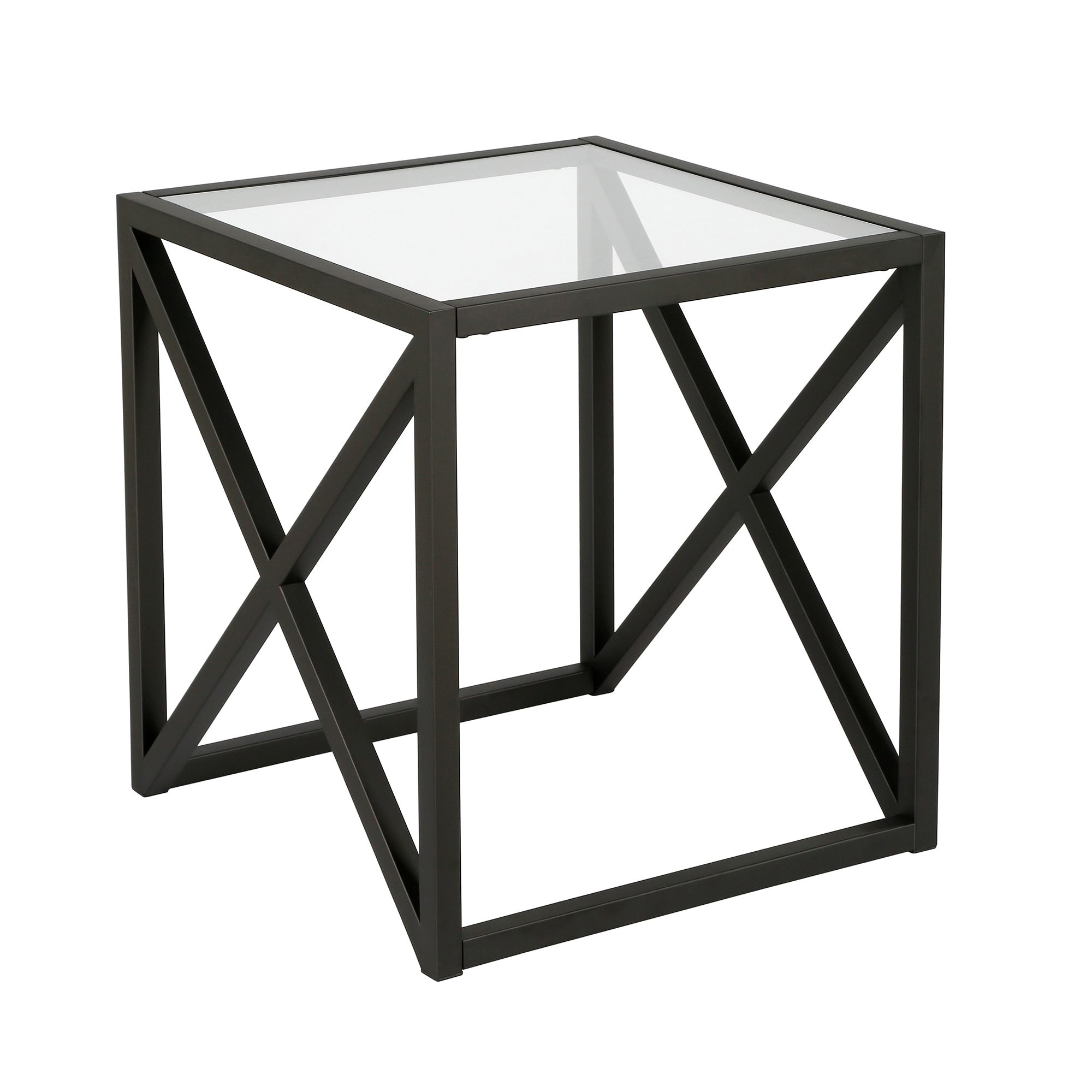 Hailey Home ST0259 Calix 20.00-Inches W x 22-Inches H Blackened bronze Glass Square Midcentury End Table Assembly Required