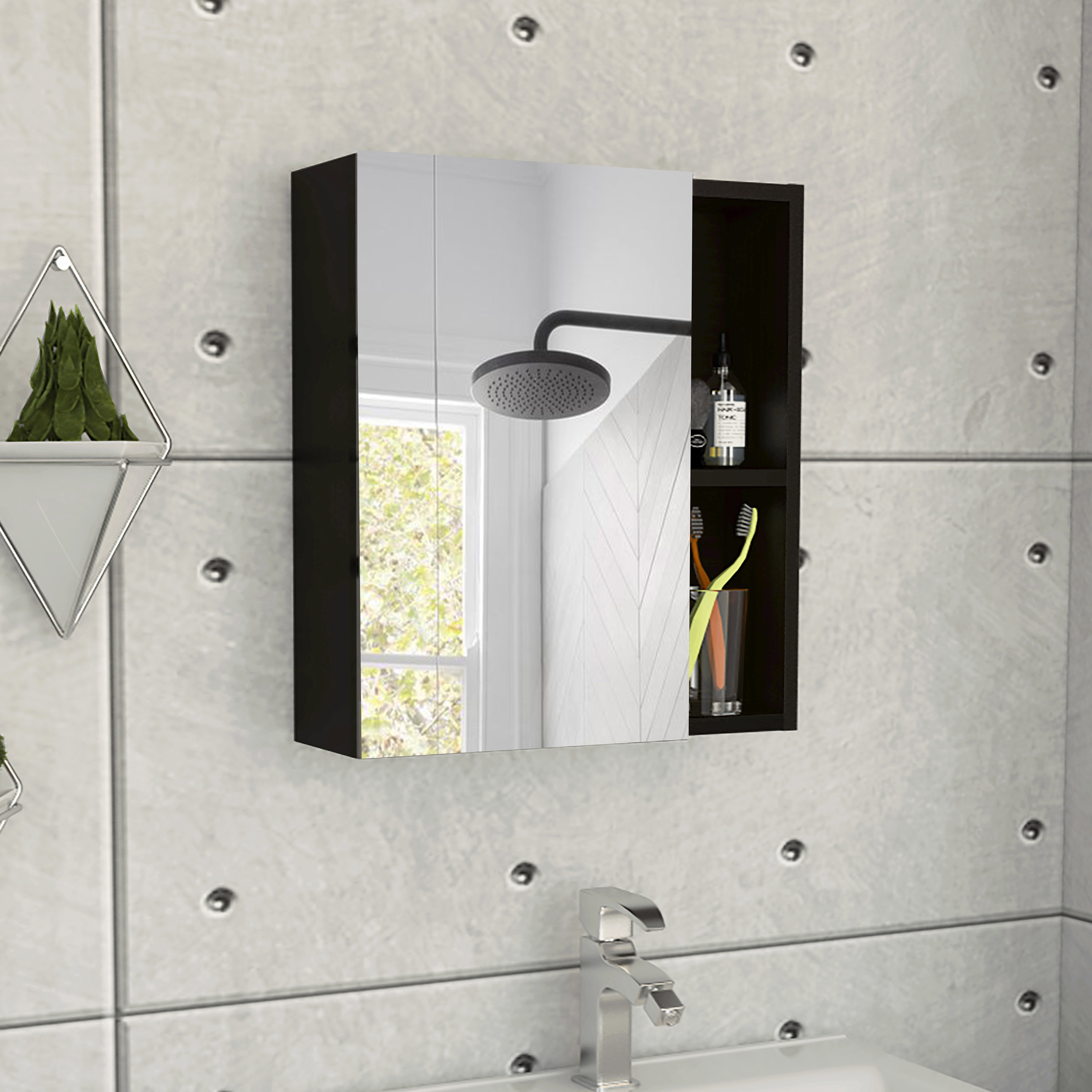 JUSHUA Labelle Medicine Cabinet With Mirror Five Internal Shelves Single Door -Black