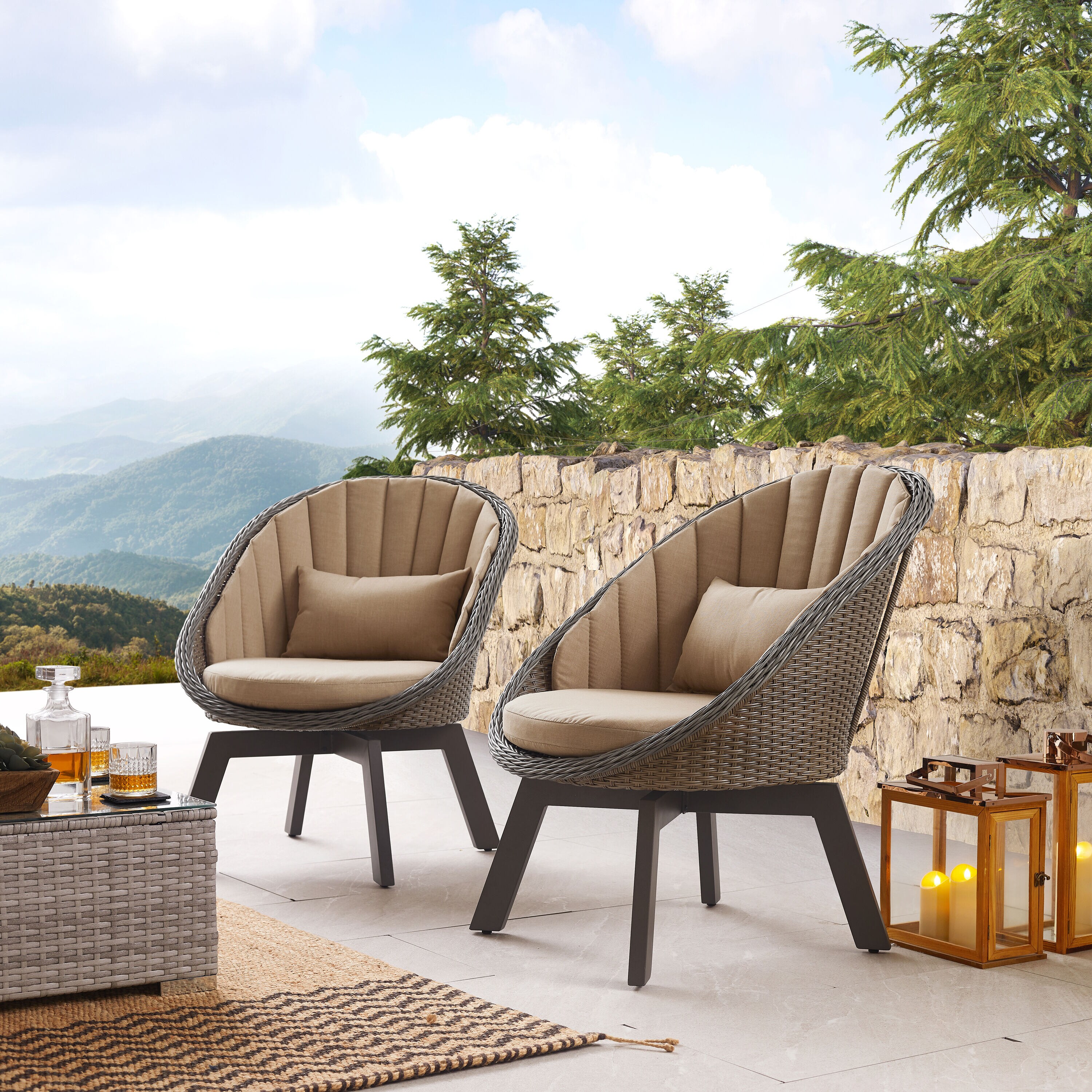 Art Leon Patio Swivel Chair Set of 2 Rattan Swivel Conversation Chair ...