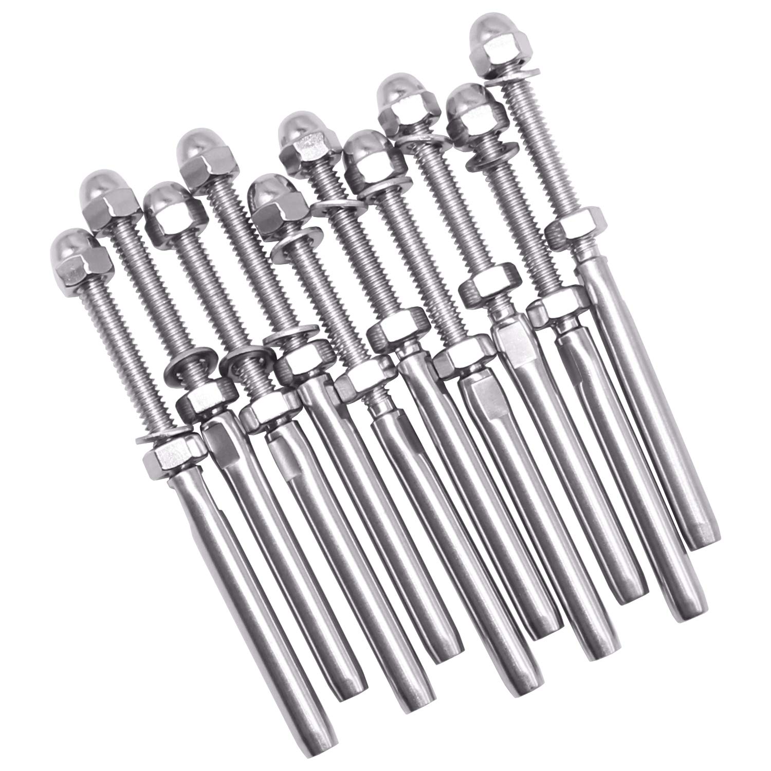 Vrbgify  10 pack stainless steel cable railing swage threaded stud tension end fitting terminal for three sixteenth inch cable deck railing hand