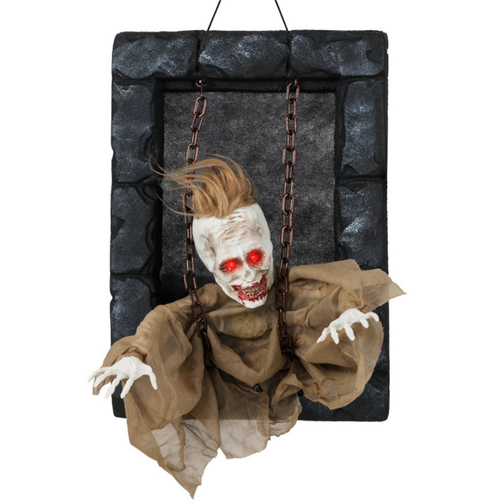 GlasFlength  18 Inch Sound-Activated Halloween Zombie Prisoner Decor Halloween Decorations with Creepy Sounds and Movements Halloween Wall Decorations for Easy Display Black