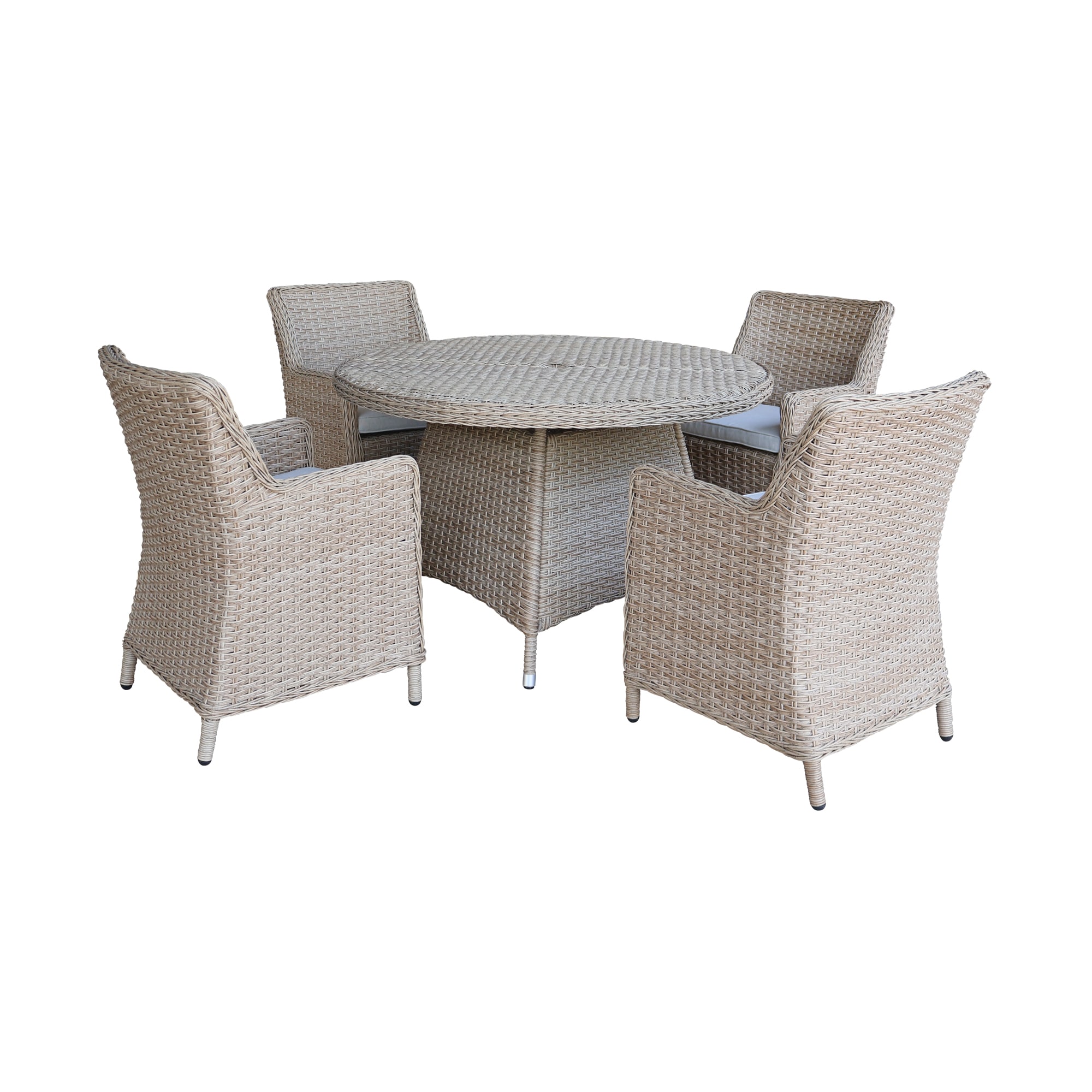 5-Piece Tan Wicker Patio Dining Set Wicker Round Table with 4 Cushions Stationary Chairs | - International Concepts KODT-448R-400-4