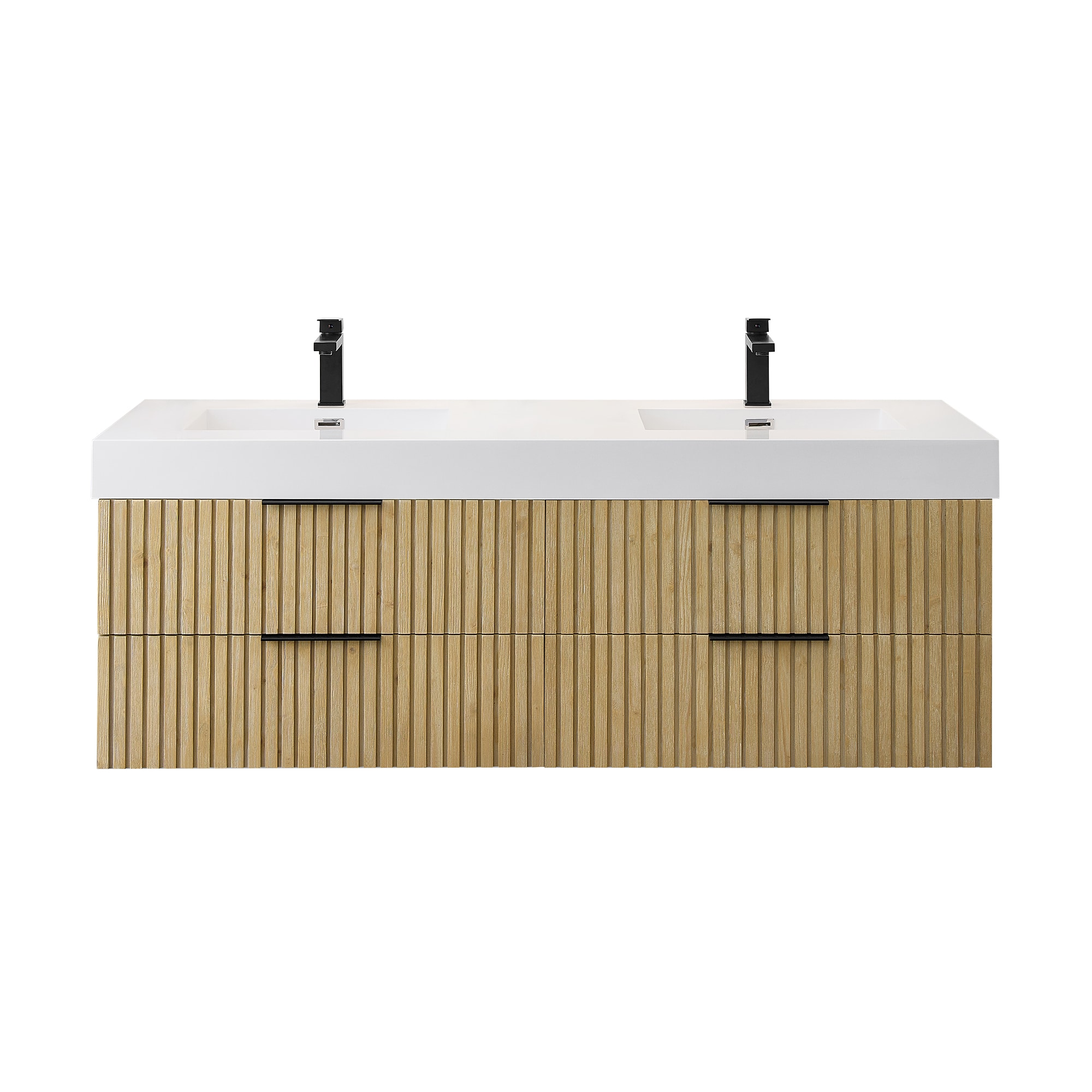 Livia 60" Nature Brown Fir Wood Wall-Mounted Vanity