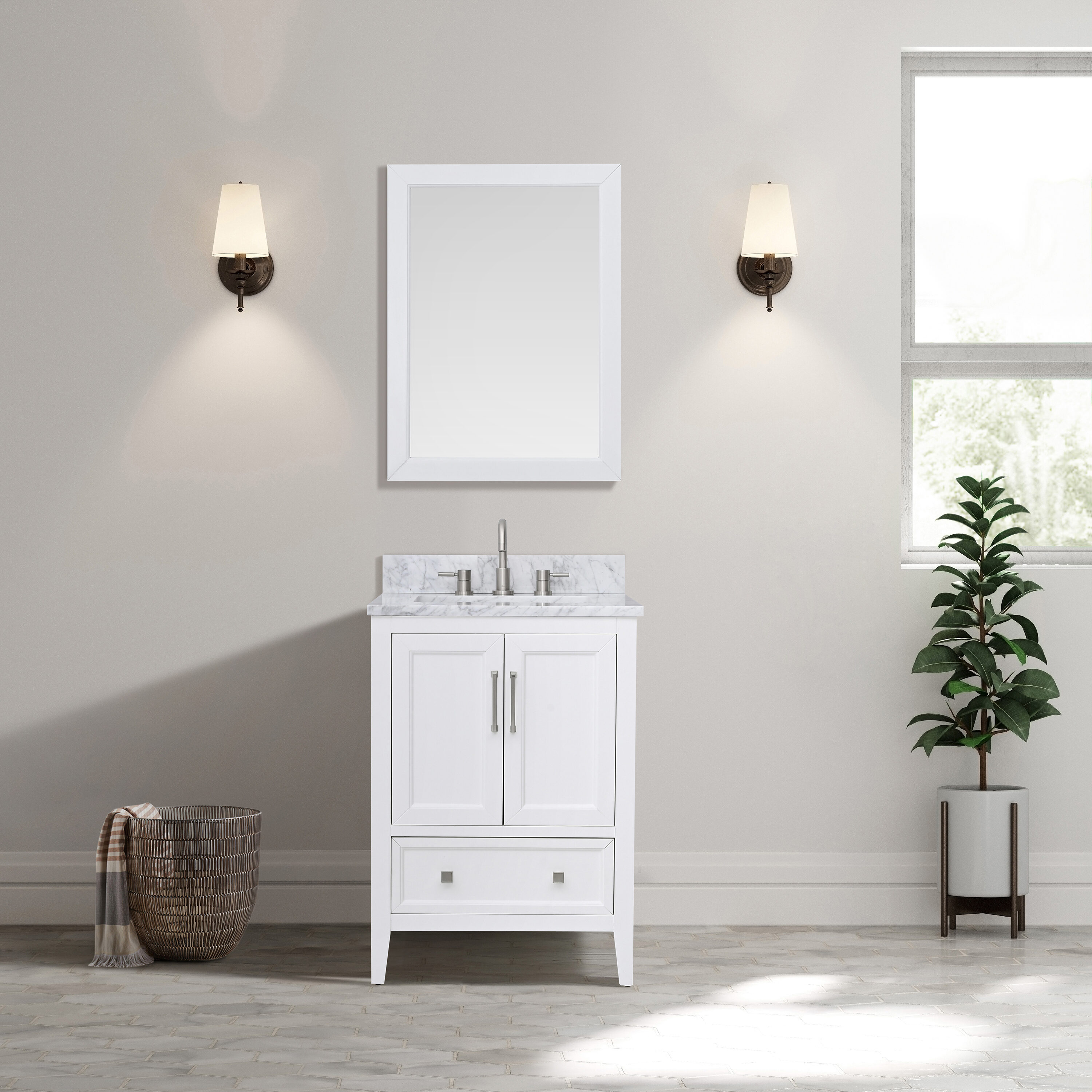 Avanity 25-in White Undermount Single Sink Bathroom Vanity with Carrara ...