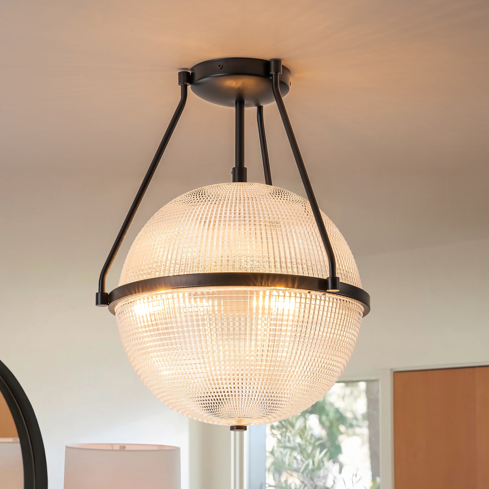 Rennnsan FL810161498 Lena 3 -Light 13.7-in Matte Black Semi Flush Mount Light