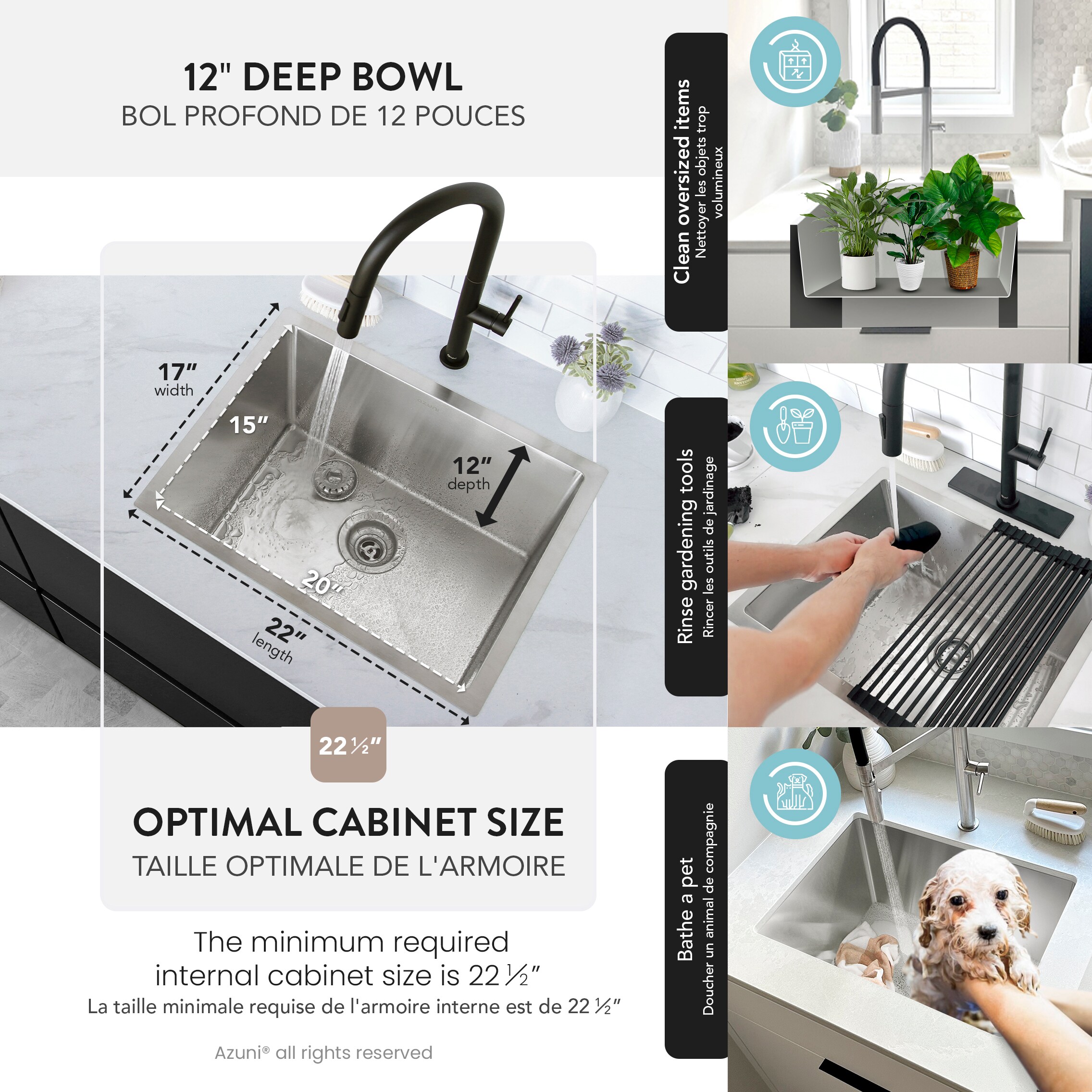 Azuni 22" Stainless Steel Single Bowl Laundry Sink with Dual Mount Installation