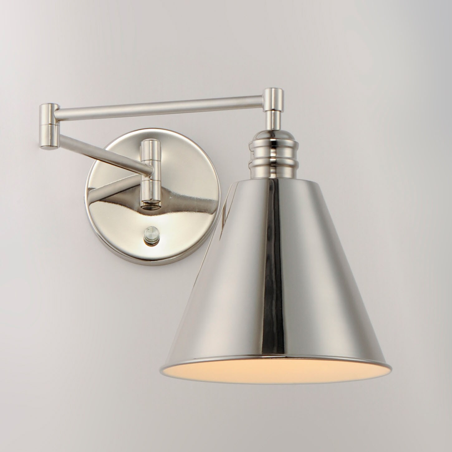 Polished Nickel Swing Arm Wall Sconce with Steel Shade
