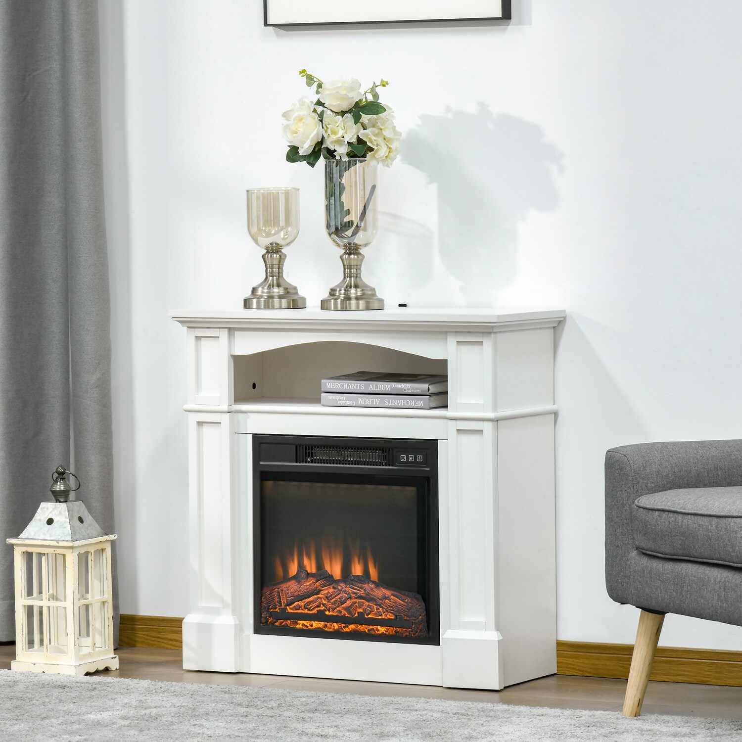 HomCom 18-in W White TV Stand with Fan-forced Electric Fireplace at ...