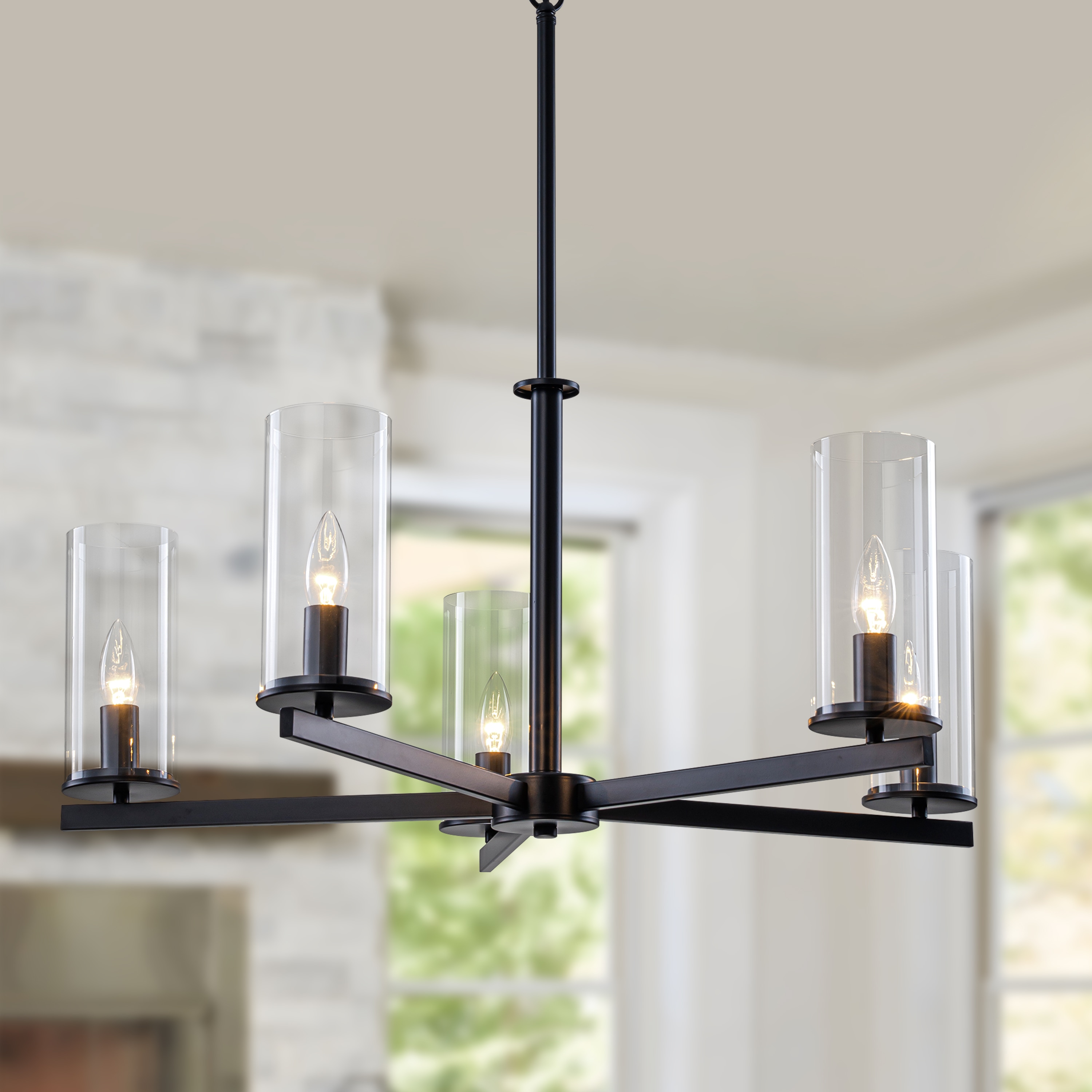 GoYeel Black 5-Light Modern Clear Glass Chandelier for Living Room, Bedroom