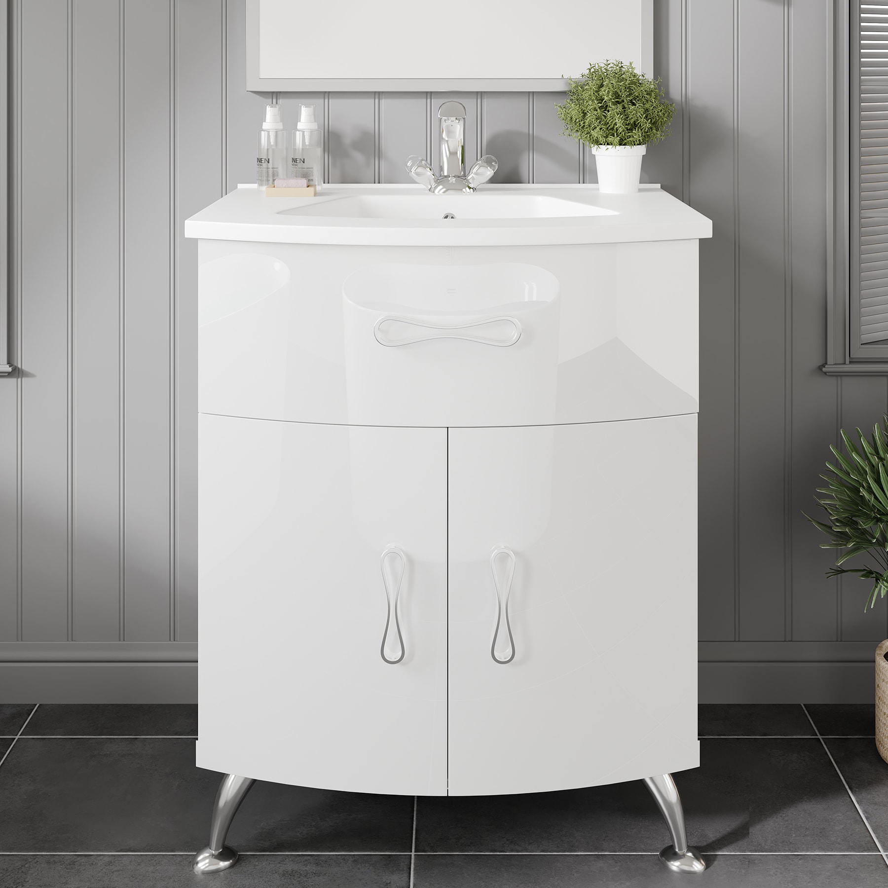Eviva EVVN571-24WH Lina 24-in White Single Sink Bathroom Vanity with White Porcelain Top