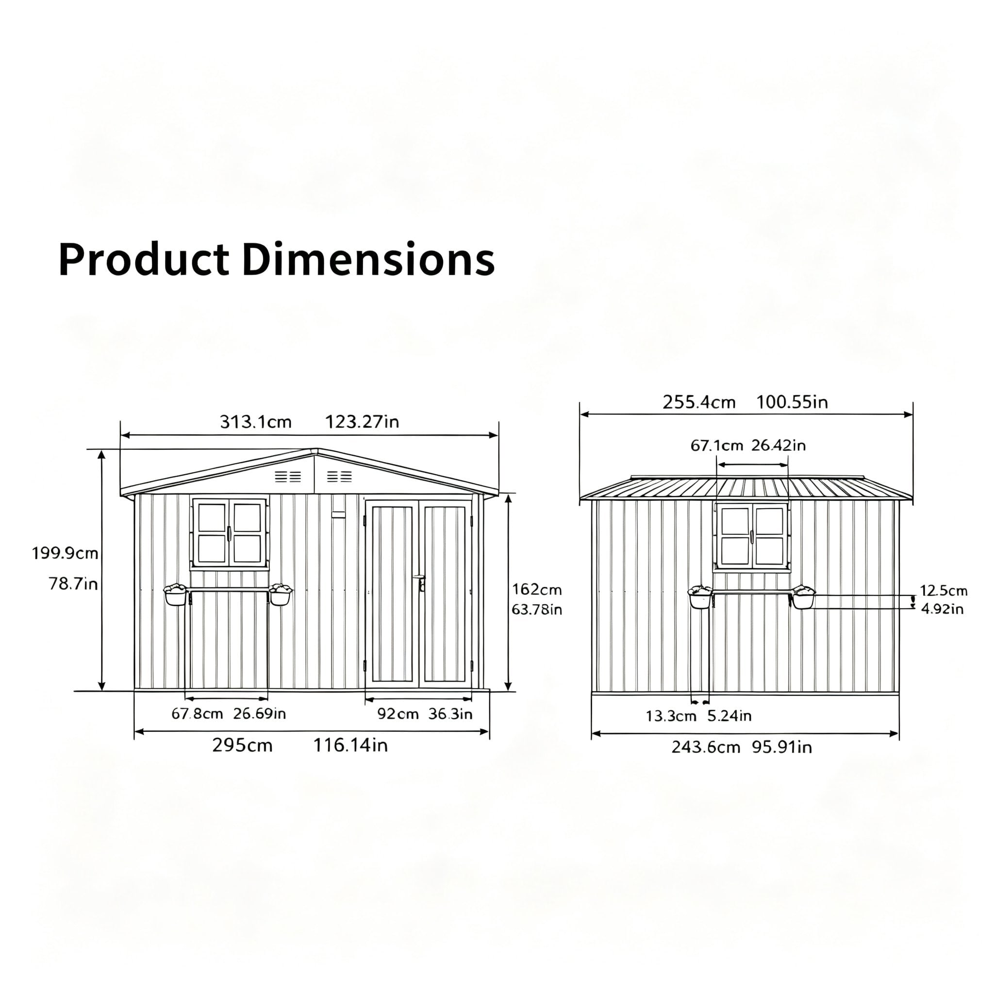 JEAREY 10x8 FT Metal Outdoor Storage Shed with 2 Side Windows and ...