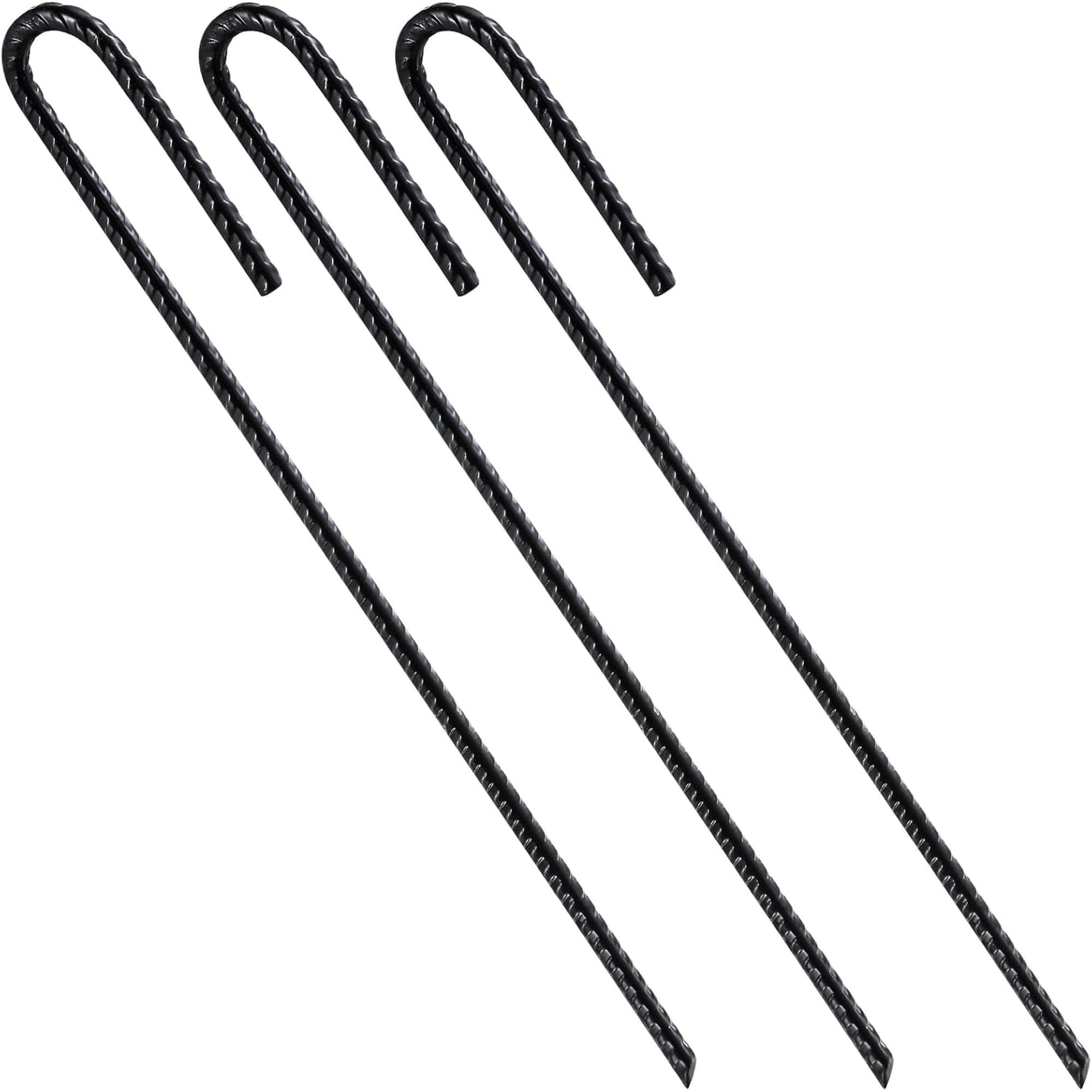 Check Pin Ground Numhew 10-Pack J-Hook Rebar Ground Stakes 12-in Black Coated Steel in ...