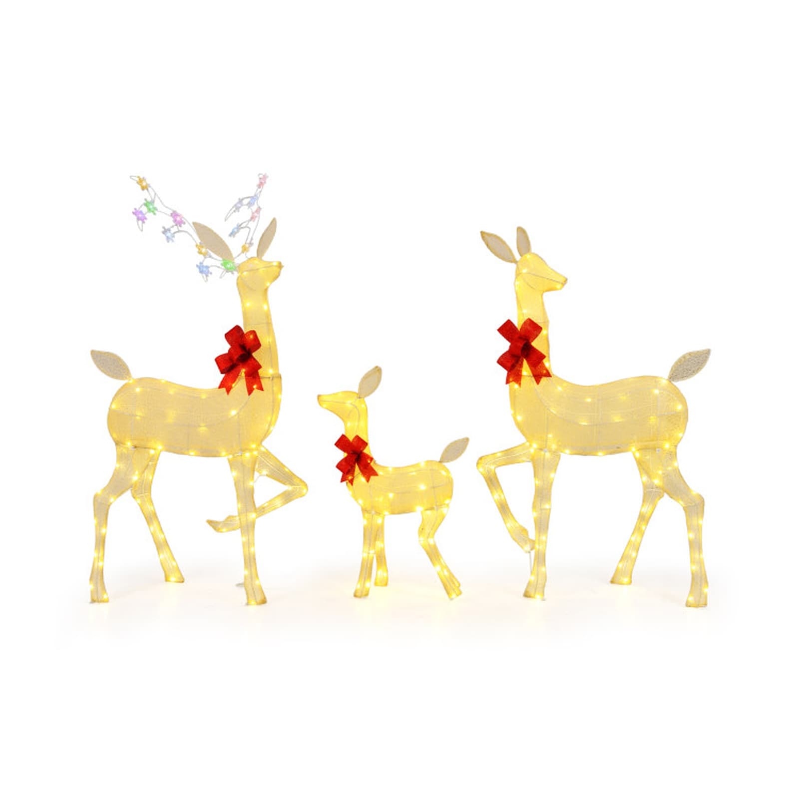 SUGIFT 3-Piece Lighted Family Deer Christmas Yard Set with 221 LEDs and 16 RGB Antler Lights #LW047SUGHY429
