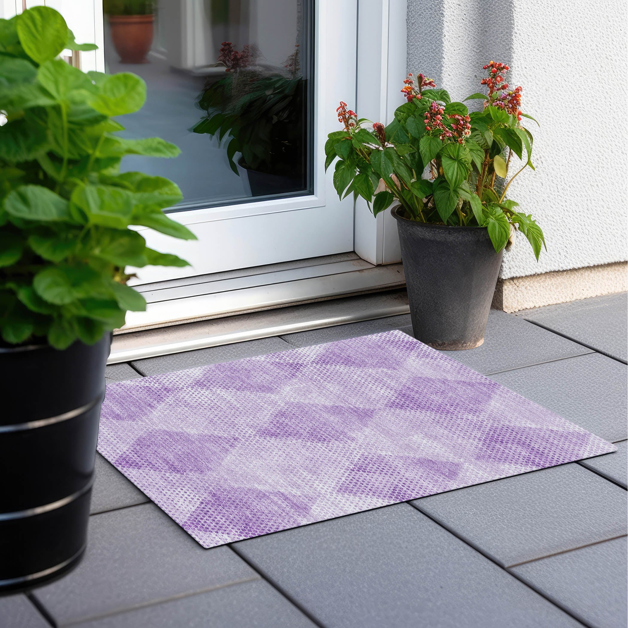 Lavender Geometric Flat Woven Synthetic Rectangular Rug