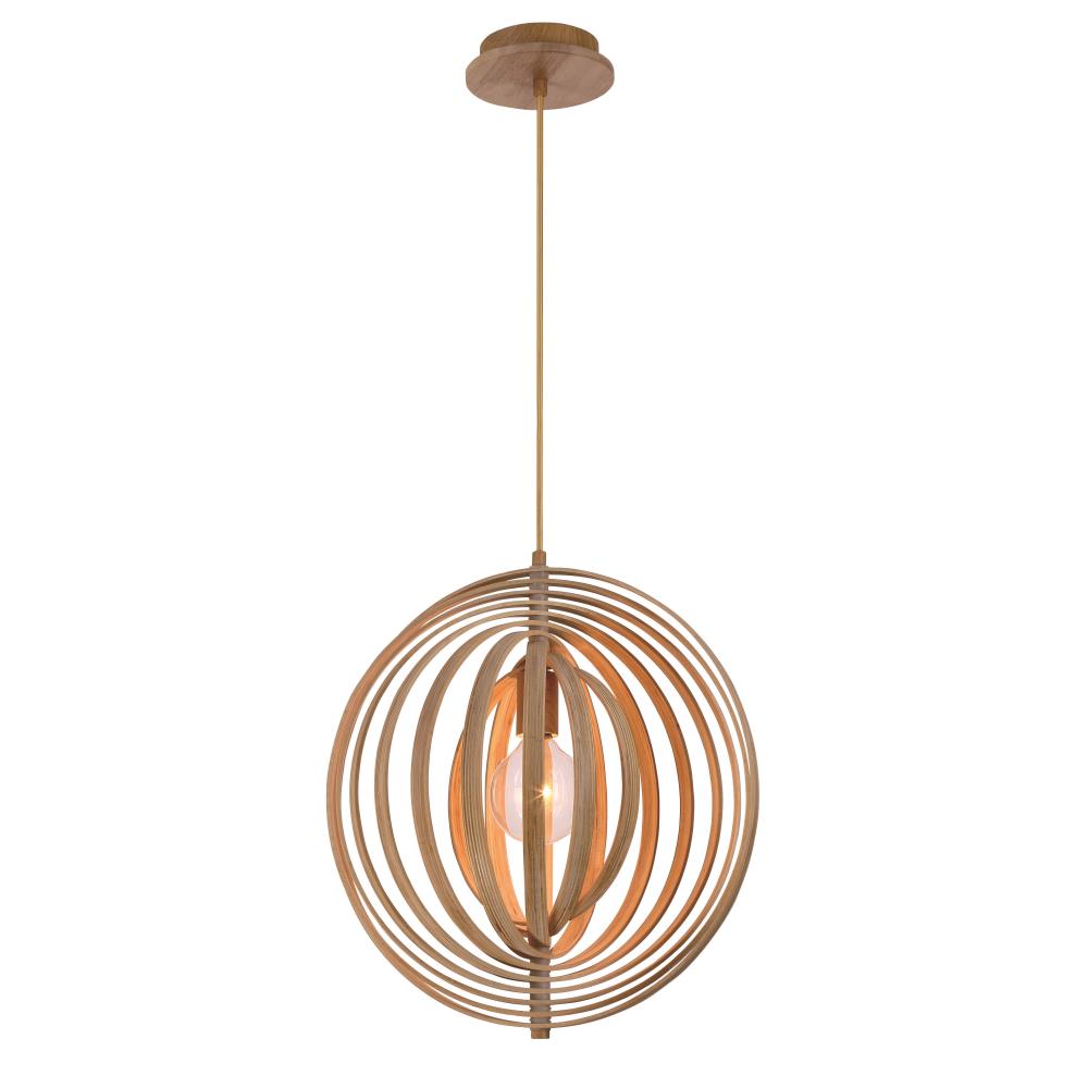 Brown Wood Globe Pendant Light with Natural Wood Shade