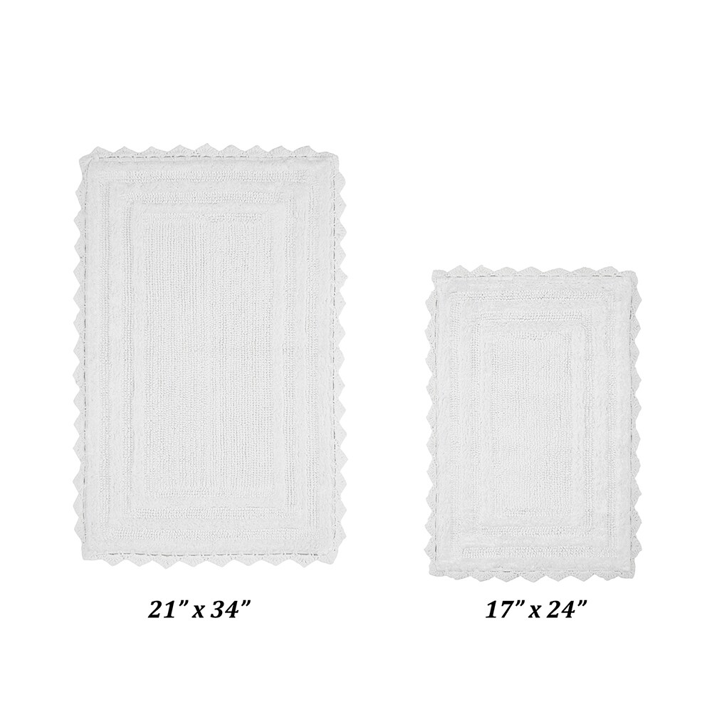 Laura Ashley Ruffle Cotton 2-Piece Bath Rug Set (Light Gray)