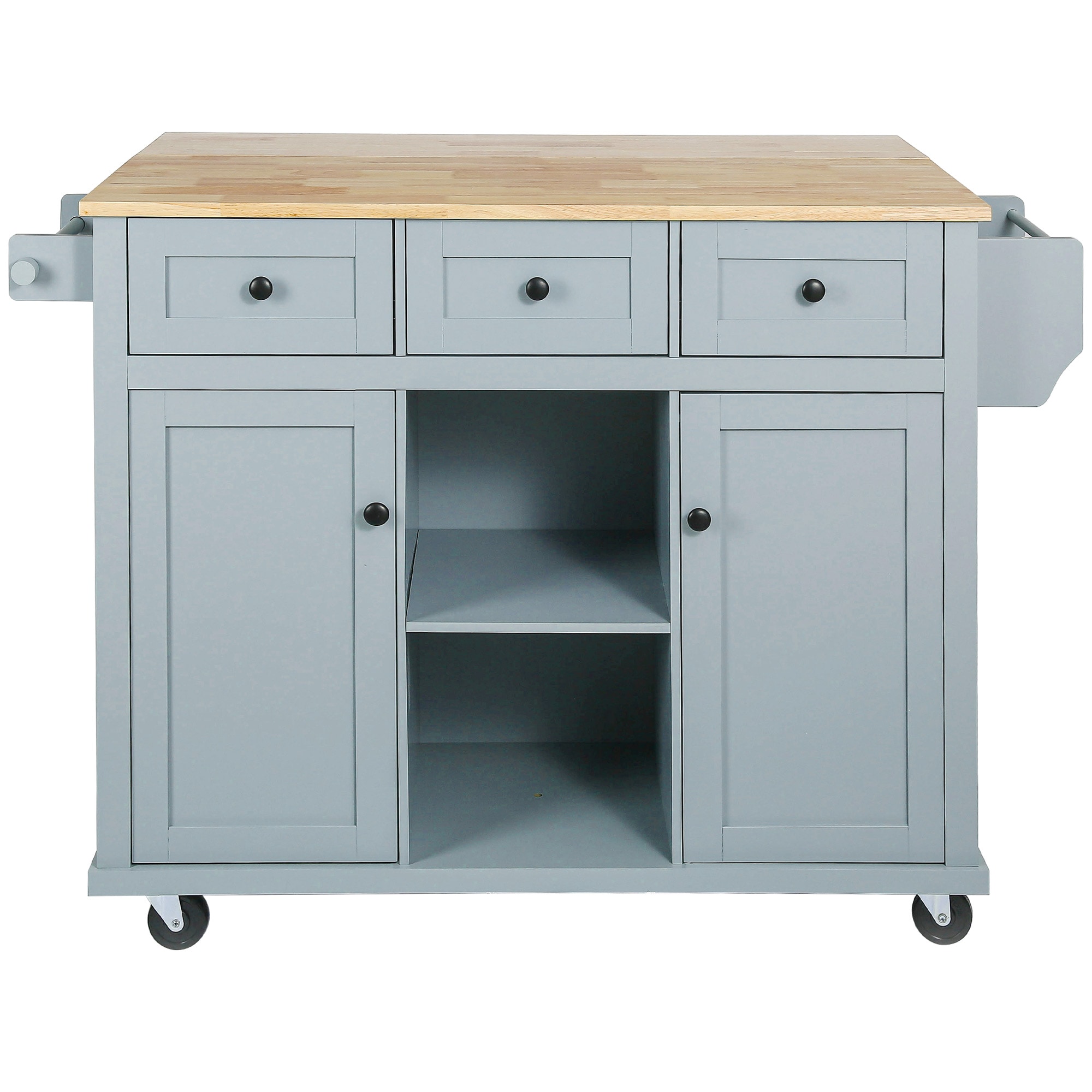 Kahomvis Green Mdf Base with Wood Top Rolling Kitchen Island (17.7-in x 53-in x 37.2-in)