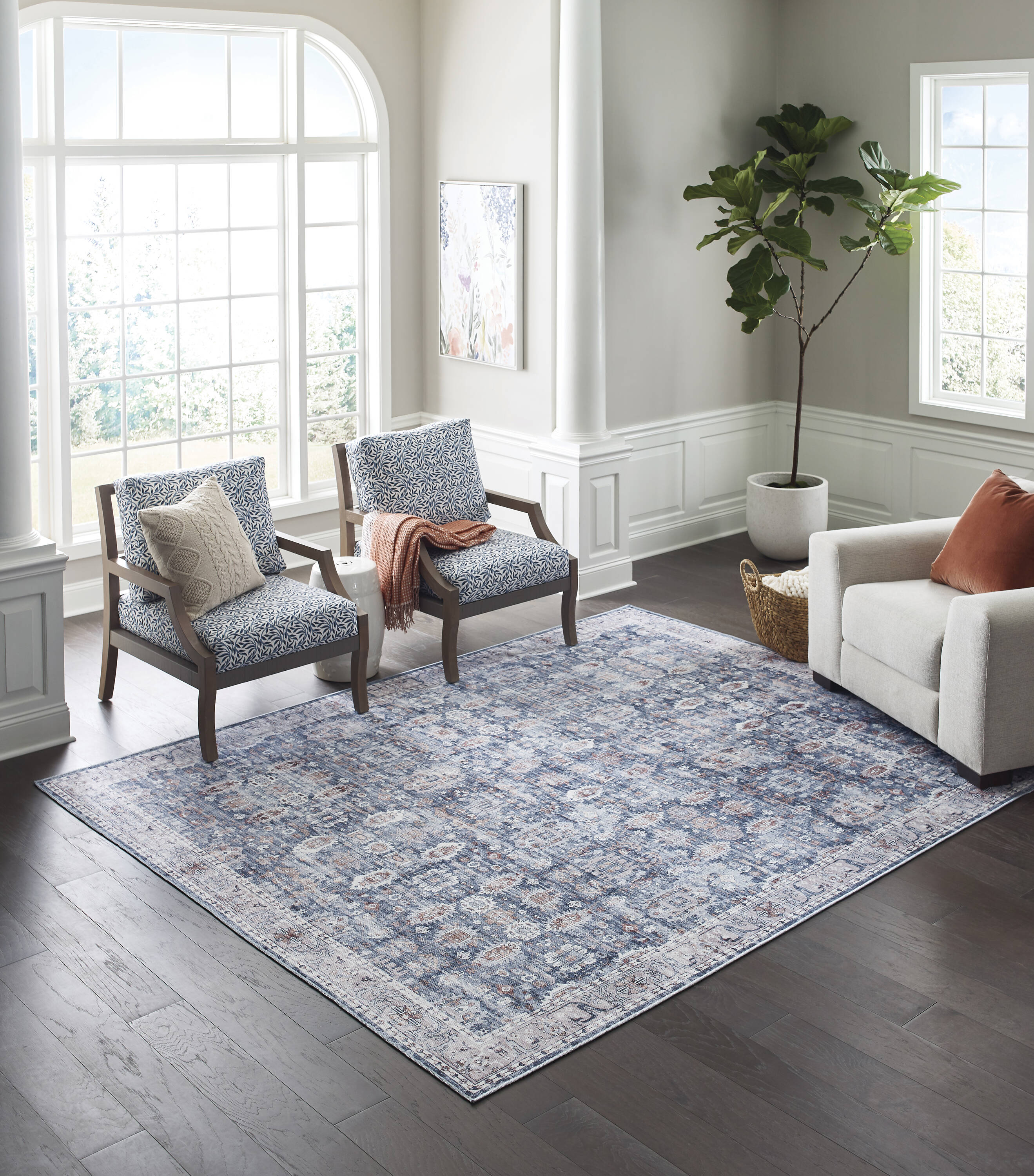 allen + roth with STAINMASTER Lydia 5 X 7 (ft) Blue-ivory Indoor/Outdoor  Medallion Area Rug in the Rugs department at