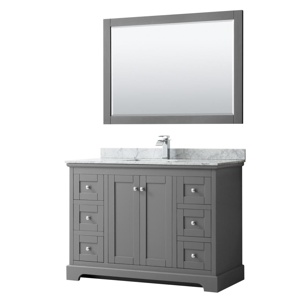 Wyndham Collection WCV232348SKGCMUNSM46 Avery 48-in Dark Gray with Polished Chrome Trim Undermount Single sink Bathroom Vanity with White Carrara Marble Natural marble Top (Mirror Included)